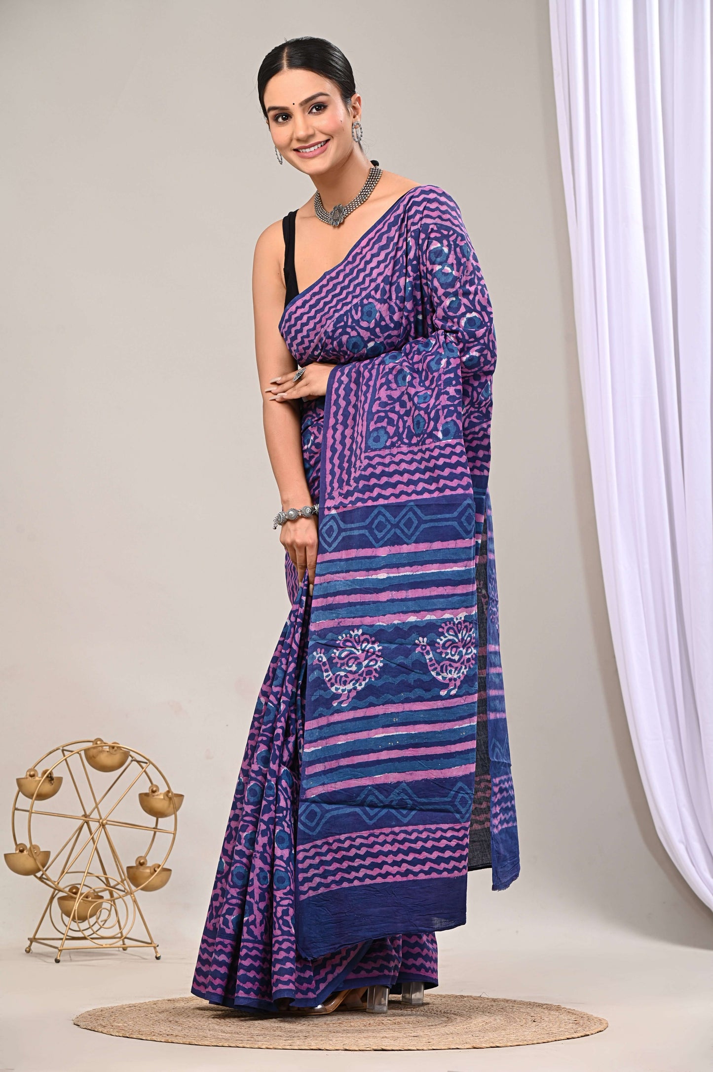 Purple Handblock Cotton Saree