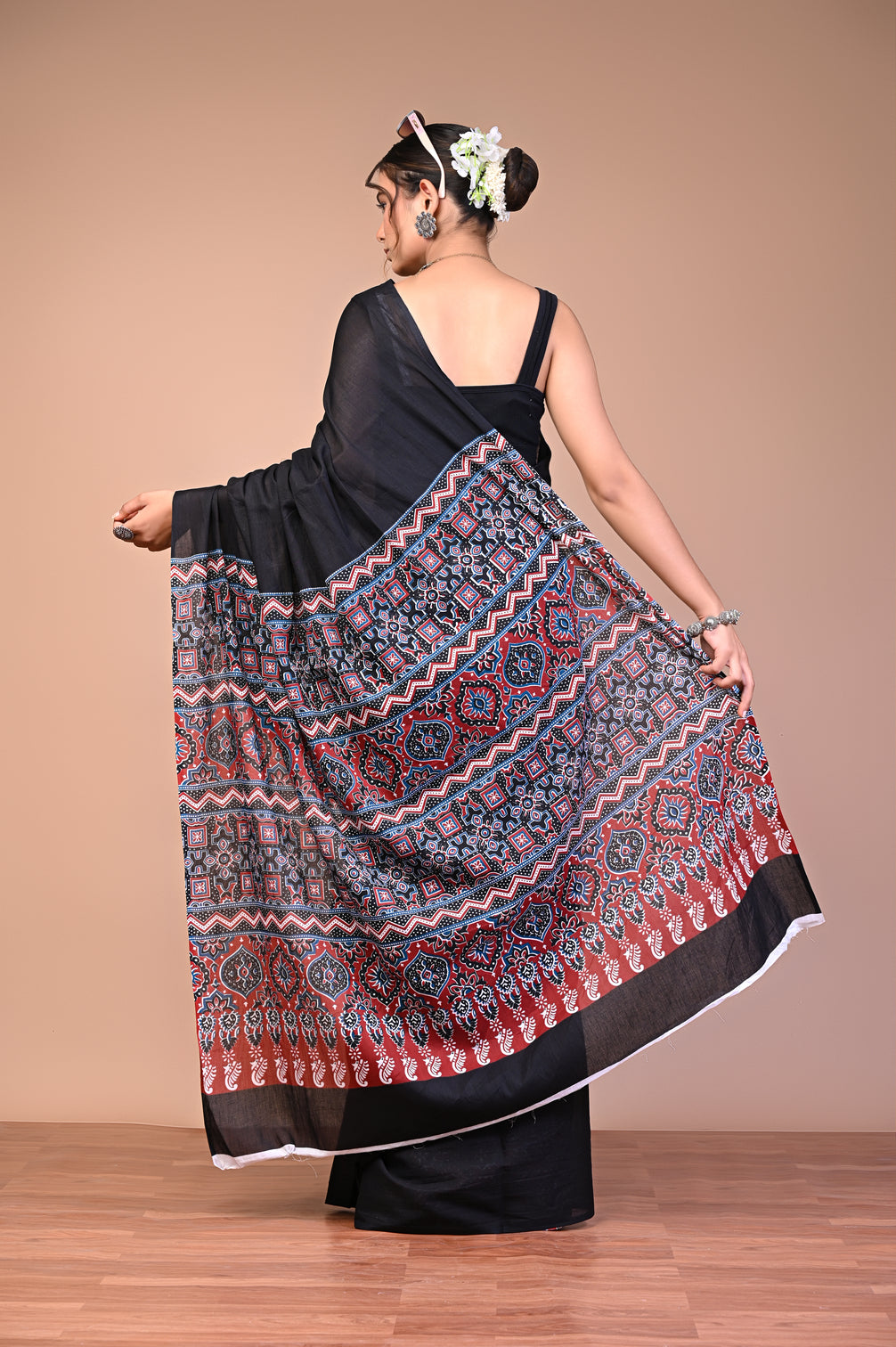 Ajrakh Verse — Obsidian Pallu