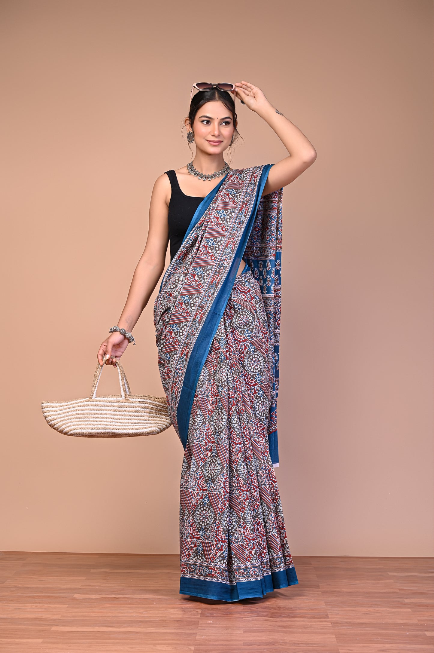 Hand Block Print Cotton Mulmul Saree – Lightweight & Breathable Everyday Wear