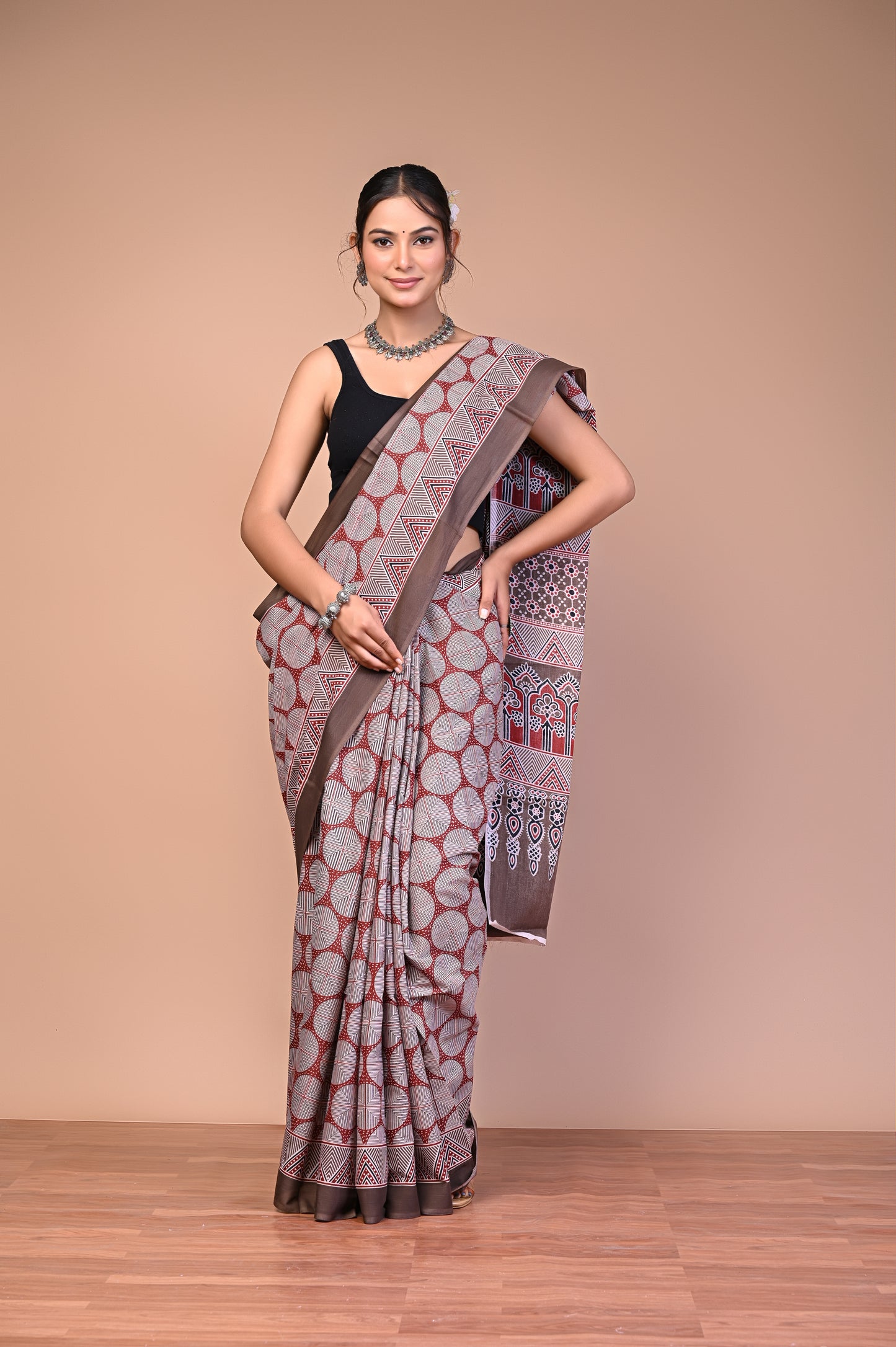Hand Block Print Cotton Mulmul Saree – Lightweight & Breathable Everyday Wear