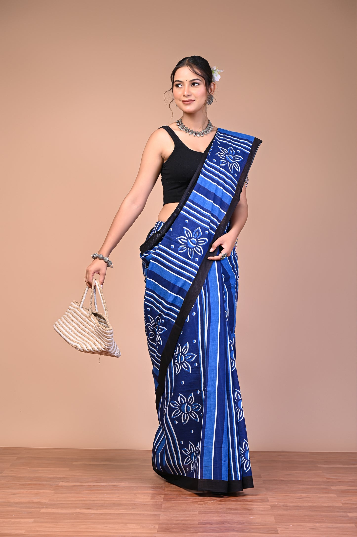 Hand Block Print Cotton Mulmul Saree – Lightweight & Breathable Everyday Wear