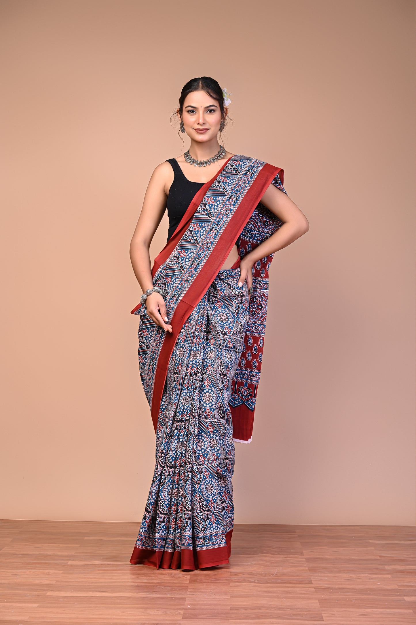 Hand Block Print Cotton Mulmul Saree – Lightweight & Breathable Everyday Wear