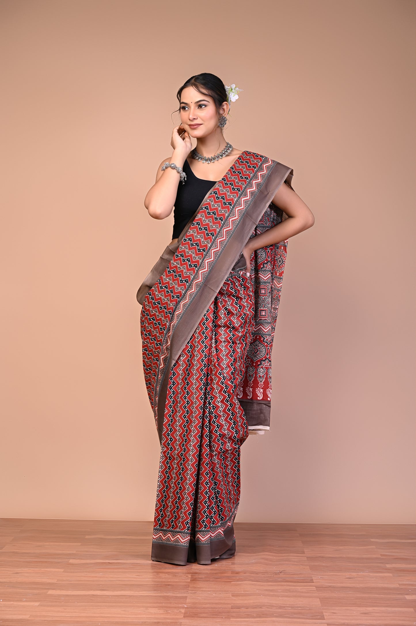 Hand Block Print Cotton Mulmul Saree – Lightweight & Breathable Everyday Wear