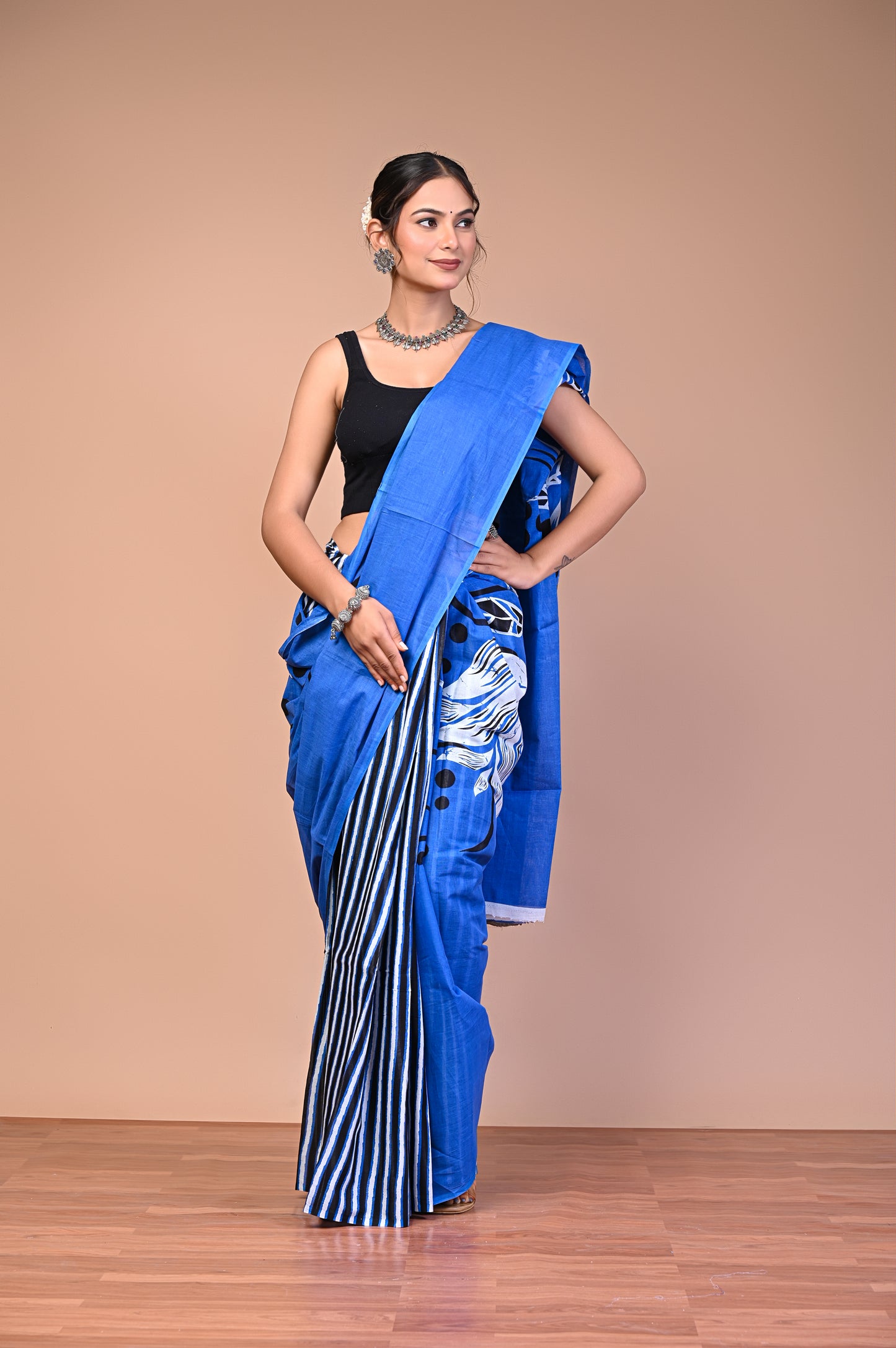 Hand Block Print Cotton Mulmul Saree – Lightweight & Breathable Everyday Wear