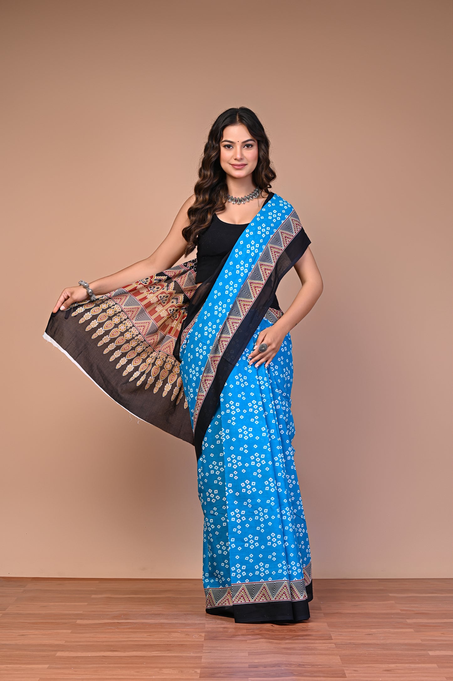 Hand Block Print Cotton Mulmul Saree | Lightweight Soft Cotton Saree for Daily & Summer Wear