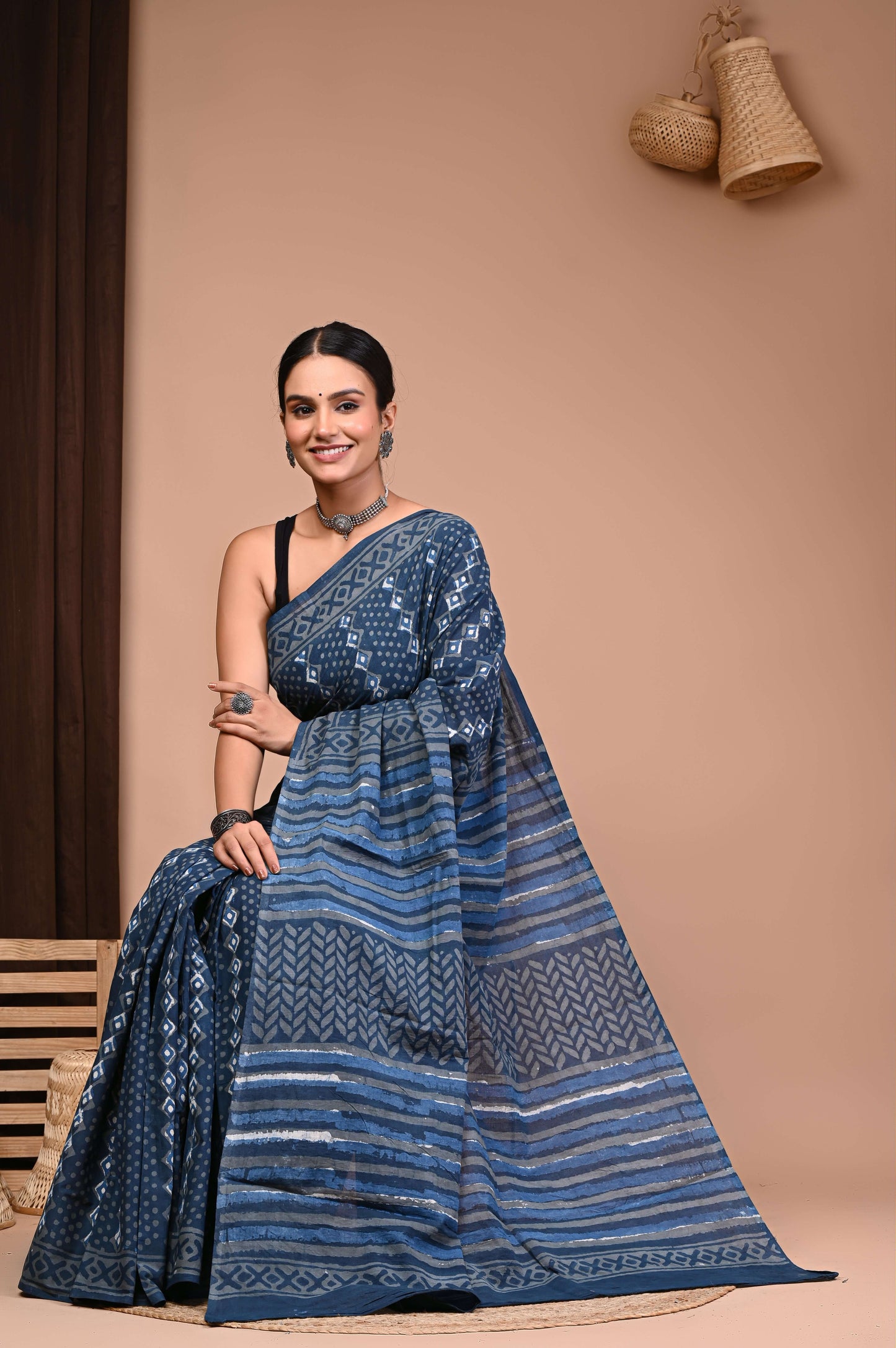 Cotton Hand Block Printed Saree