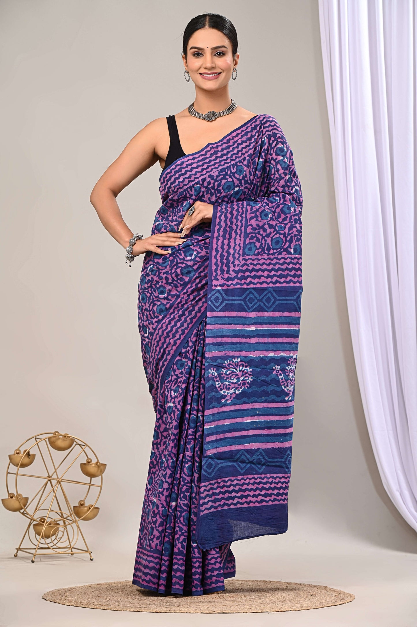 Purple Handblock Cotton Saree
