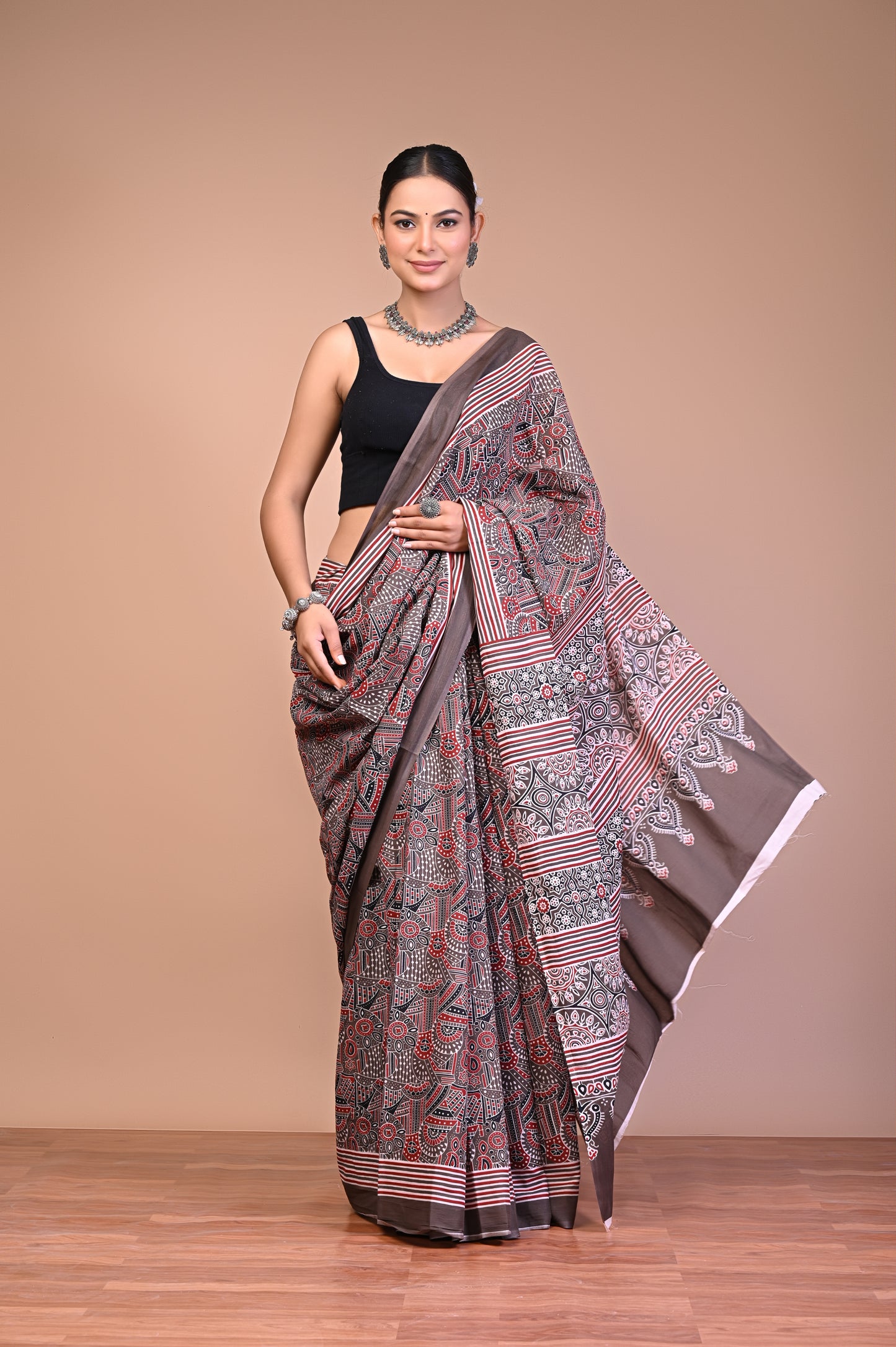 Hand Block Print Cotton Mulmul Saree – Lightweight & Breathable Everyday Wear