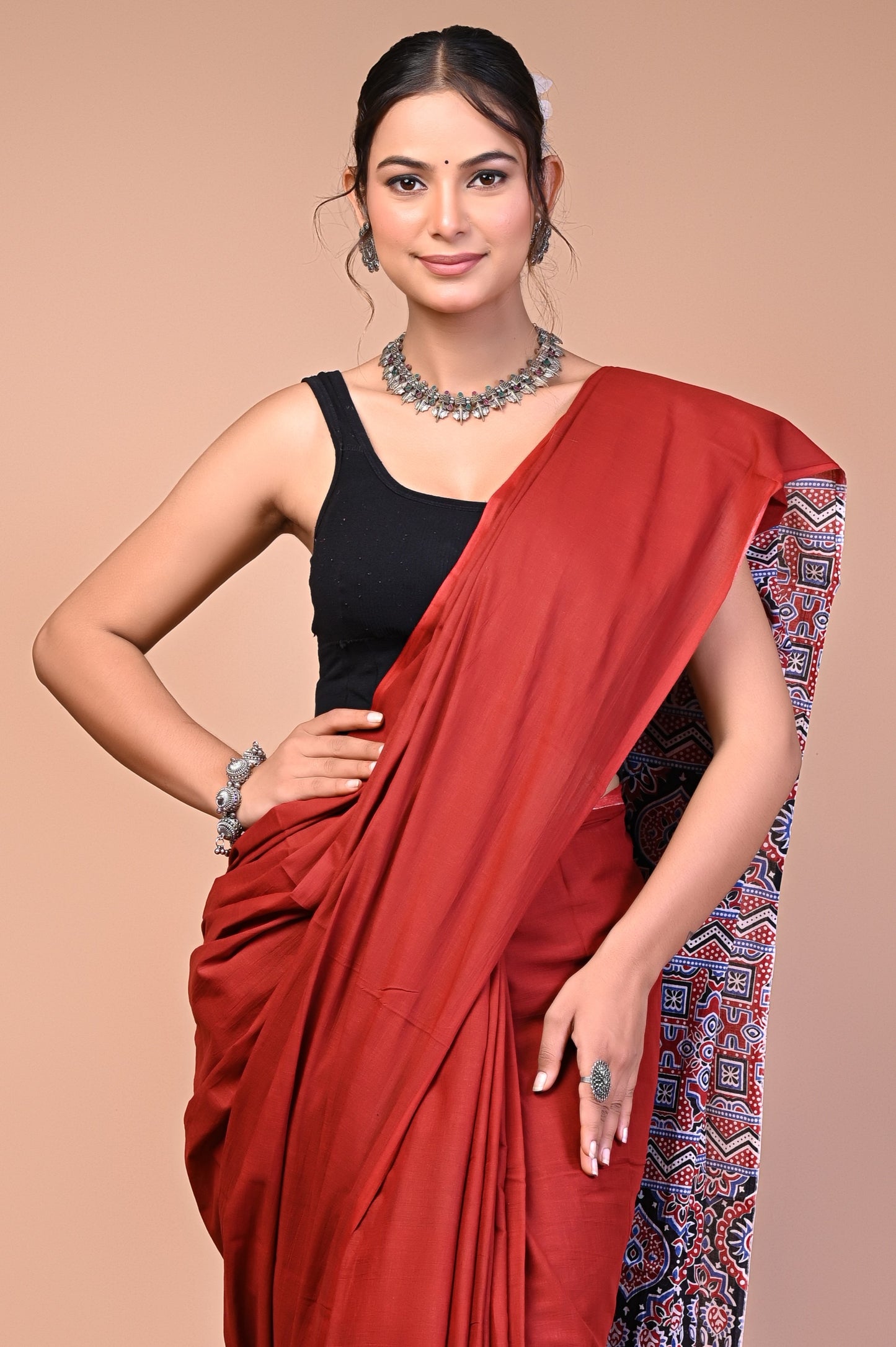 Ajrakh Printed Cotton Mul Saree