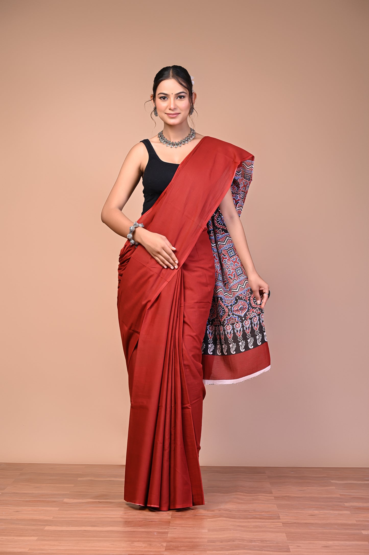 Ajrakh Printed Cotton Mul Saree