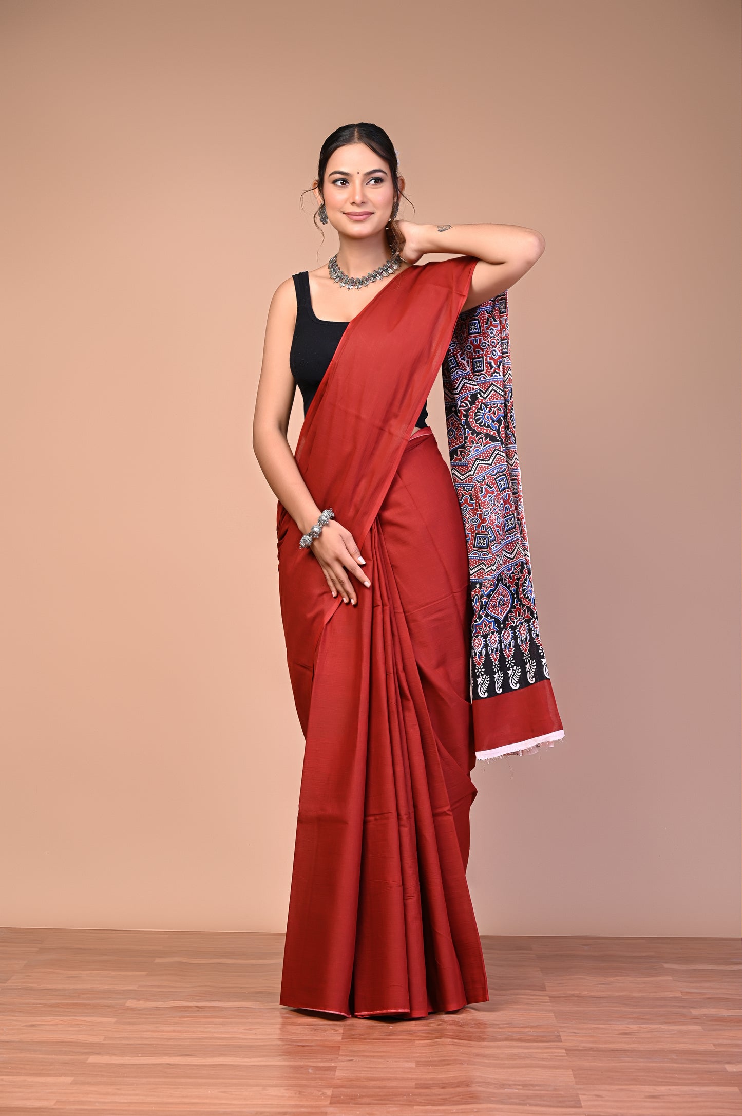 Ajrakh Printed Cotton Mul Saree