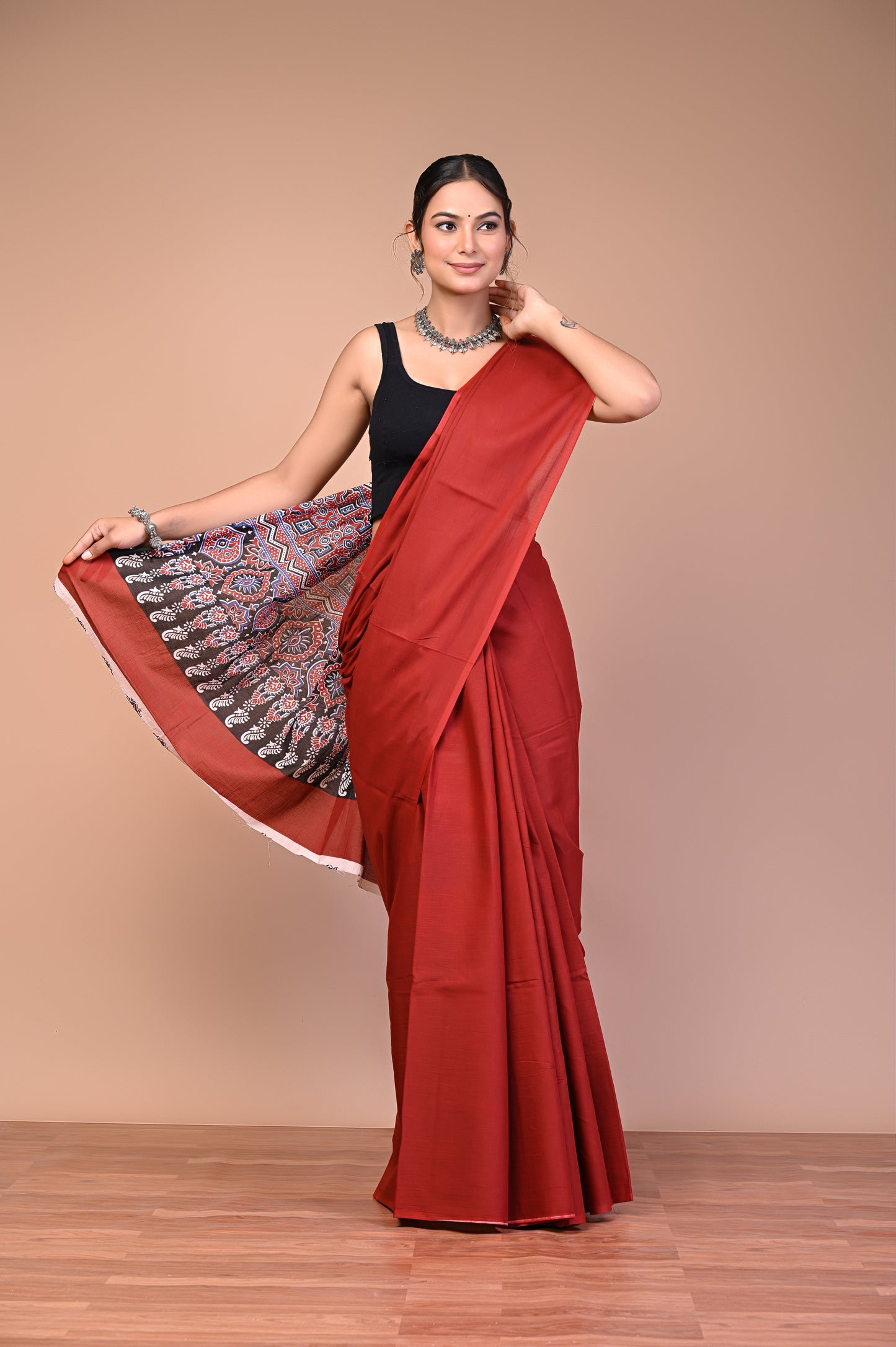 Ajrakh Printed Cotton Mul Saree