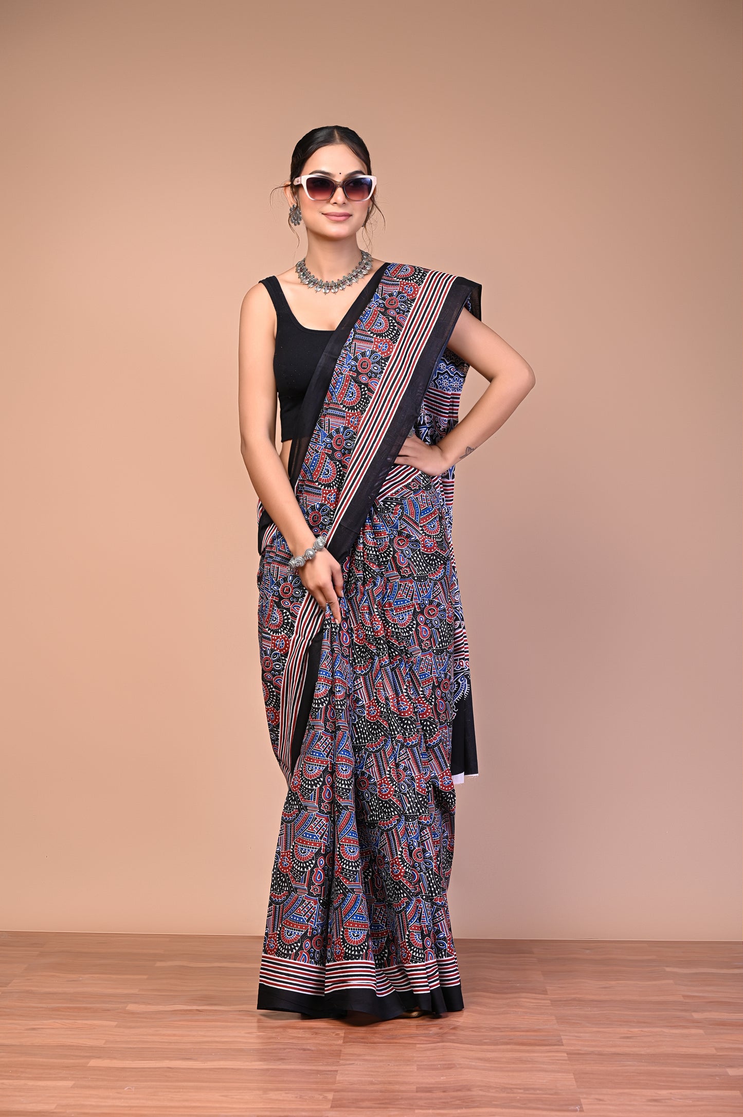 Hand Block Print Cotton Mulmul Saree – Lightweight & Breathable Everyday Wear