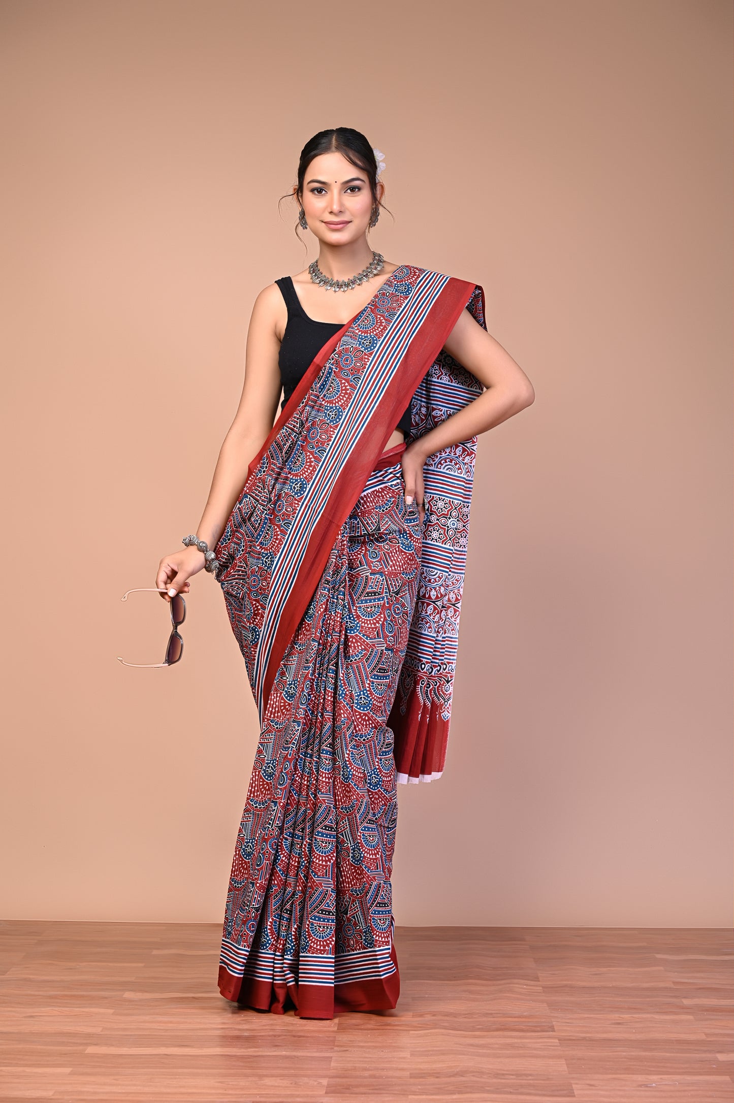 Hand Block Print Cotton Mulmul Saree – Lightweight & Breathable Everyday Wear