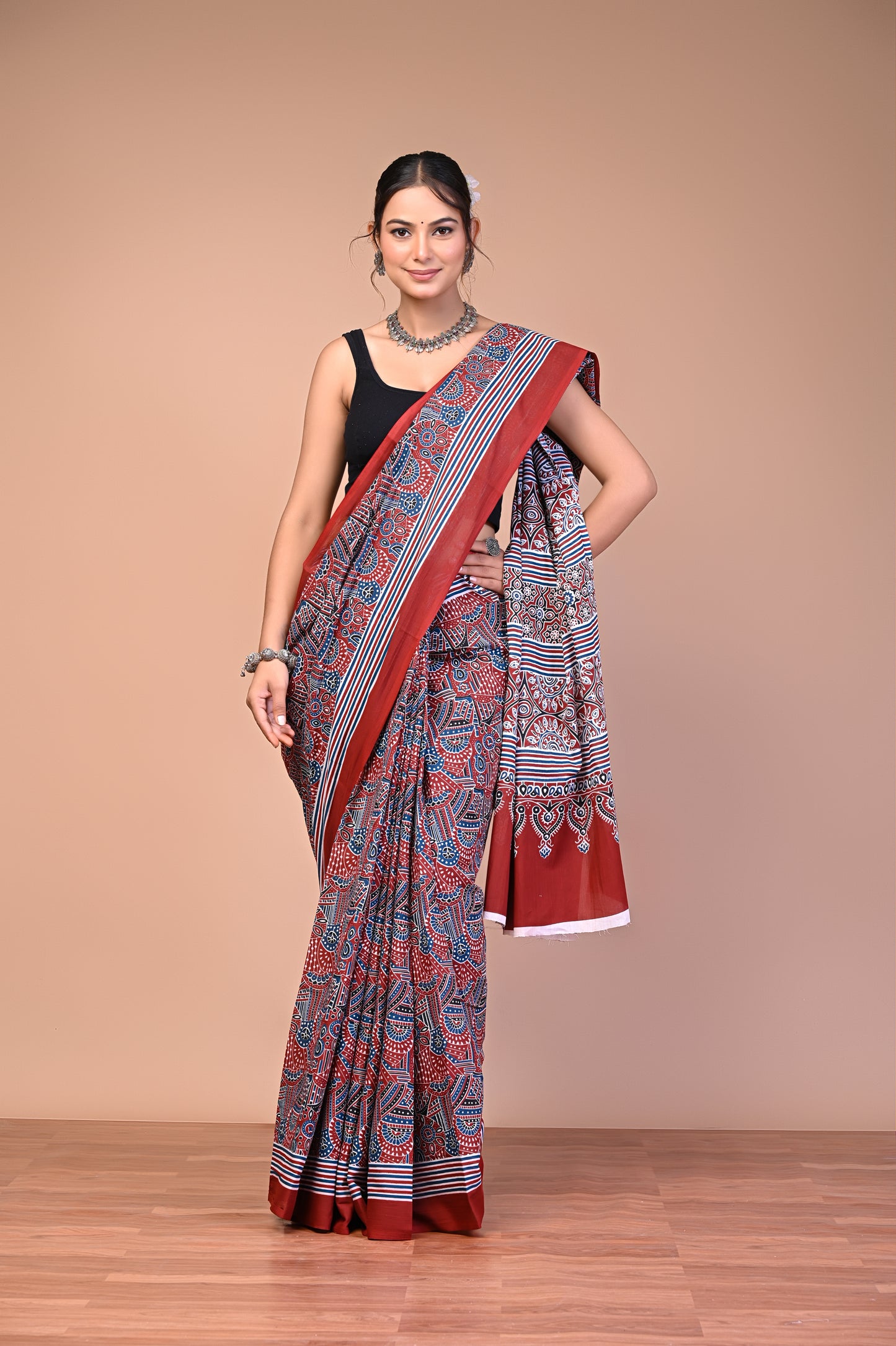 Hand Block Print Cotton Mulmul Saree – Lightweight & Breathable Everyday Wear