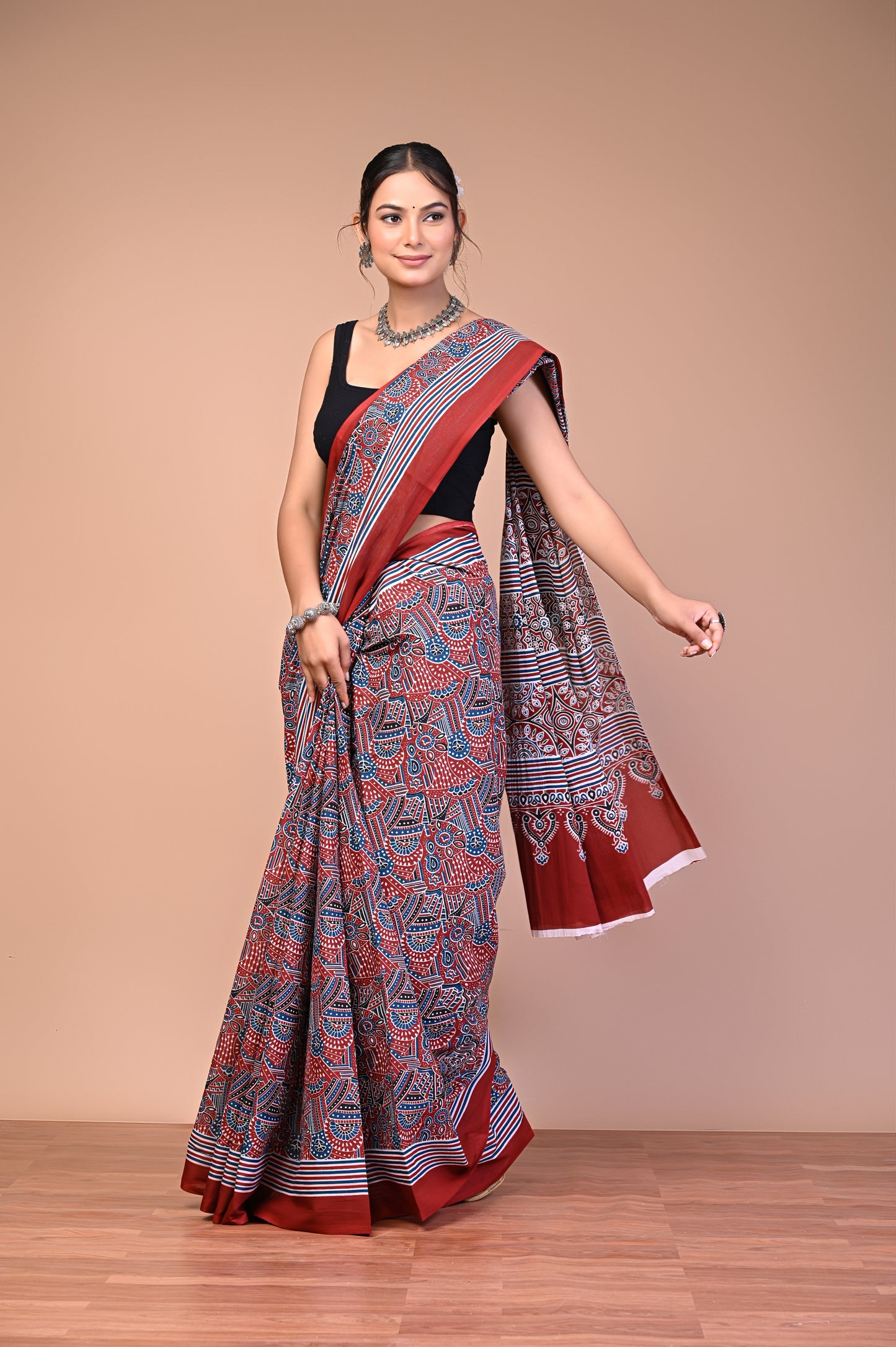 Hand Block Print Cotton Mulmul Saree – Lightweight & Breathable Everyday Wear