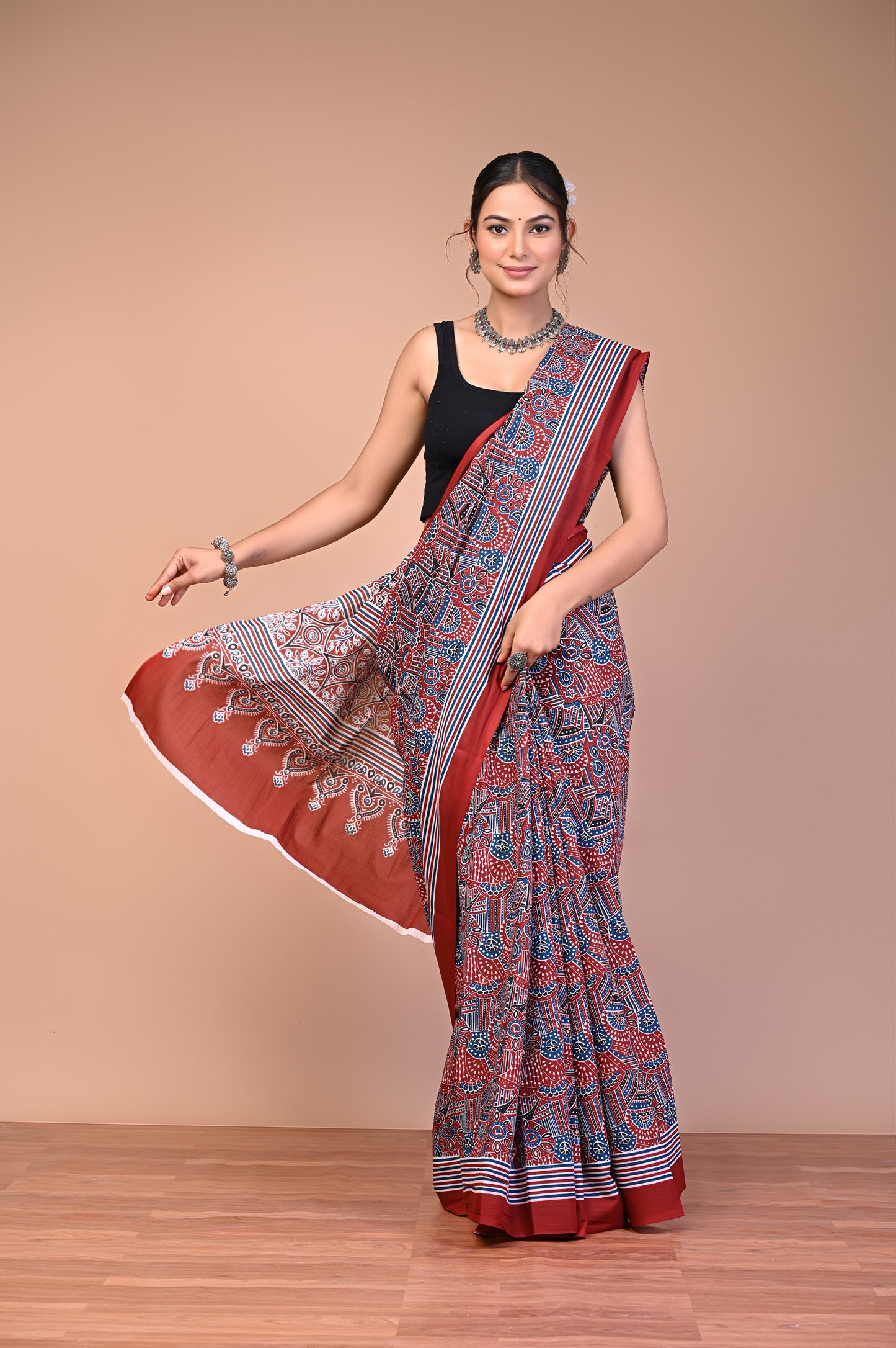 Hand Block Print Cotton Mulmul Saree – Lightweight & Breathable Everyday Wear