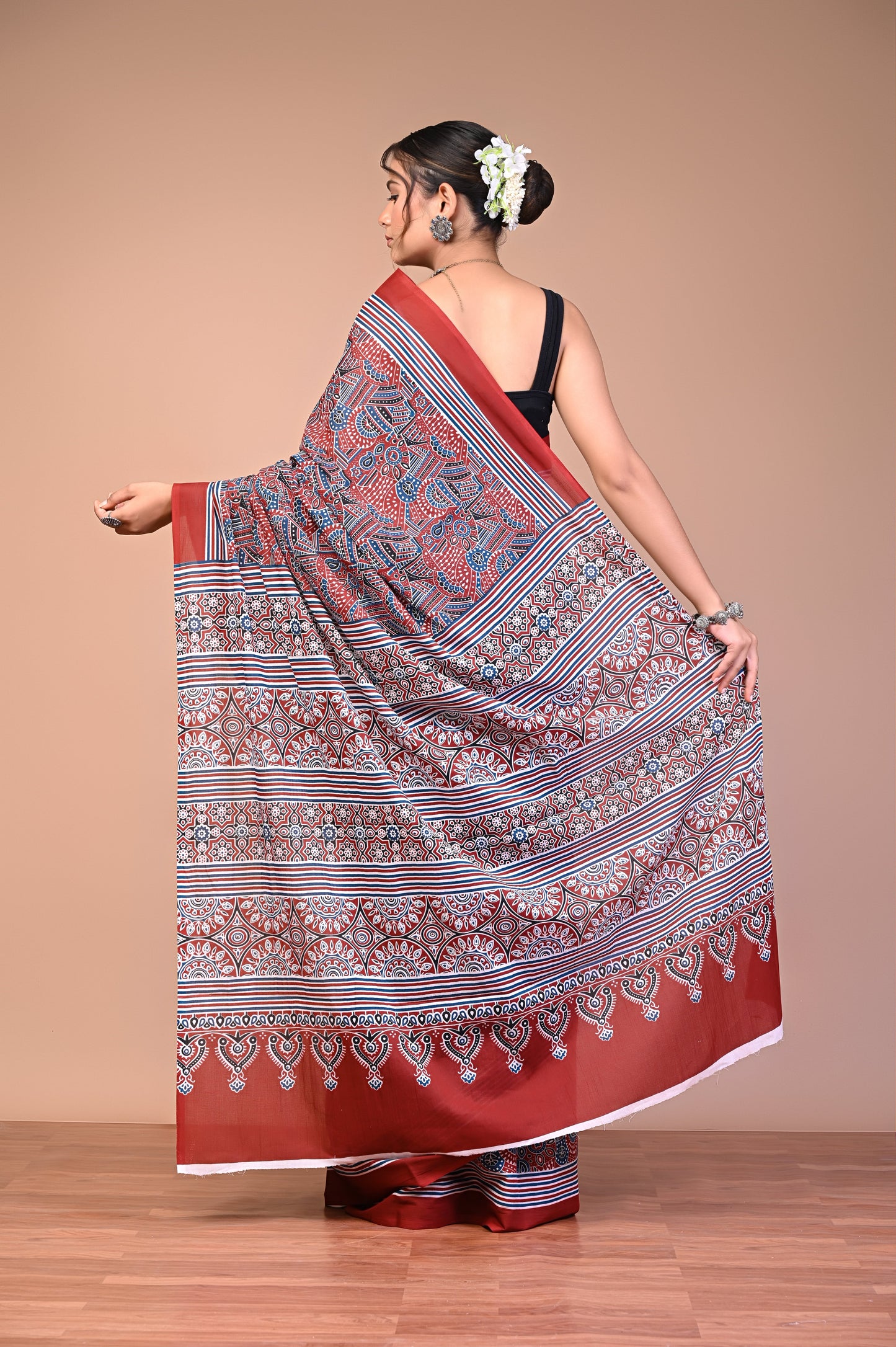 Hand Block Print Cotton Mulmul Saree – Lightweight & Breathable Everyday Wear