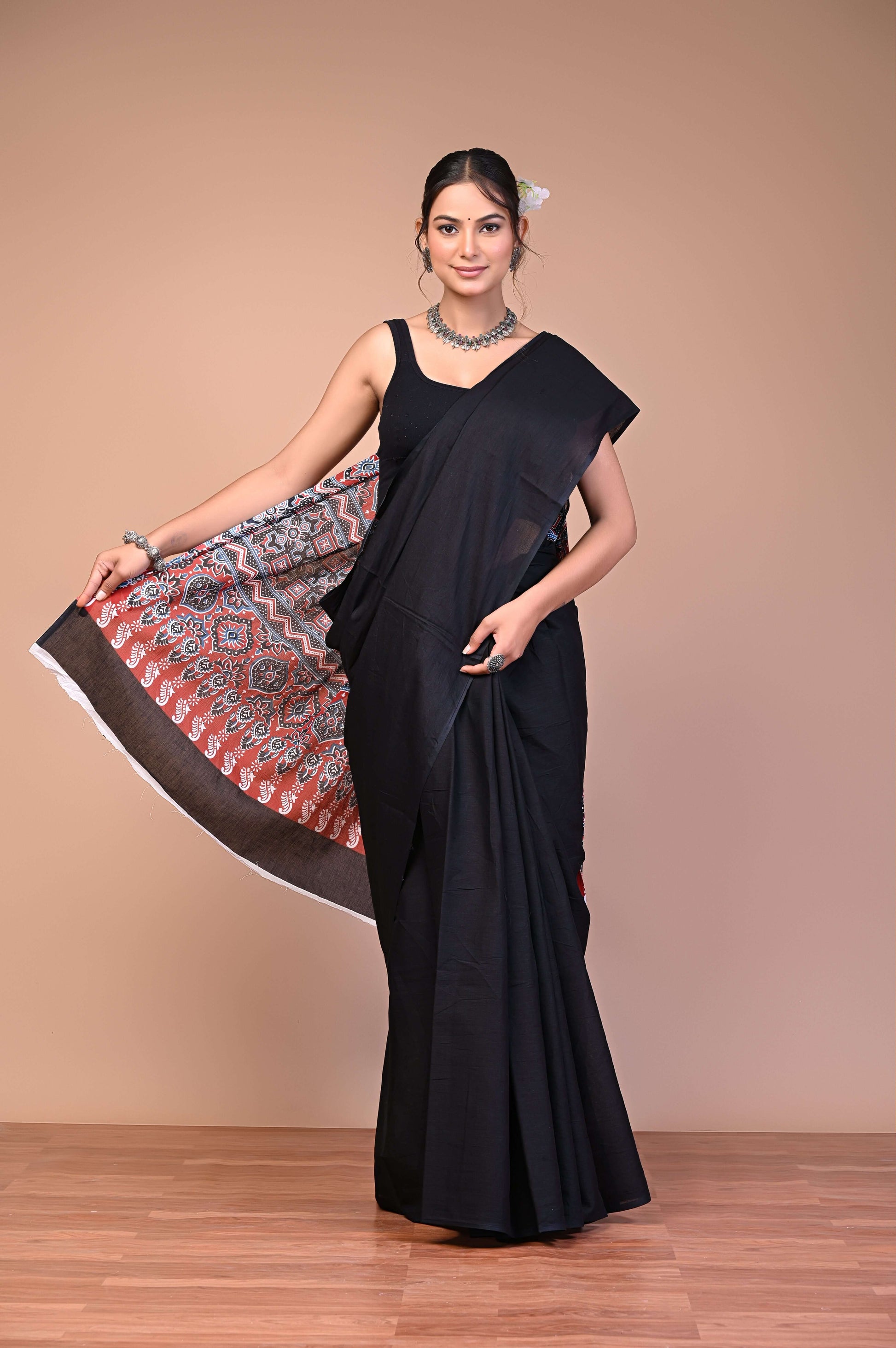 Ajrakh Printed Cotton Mul Saree