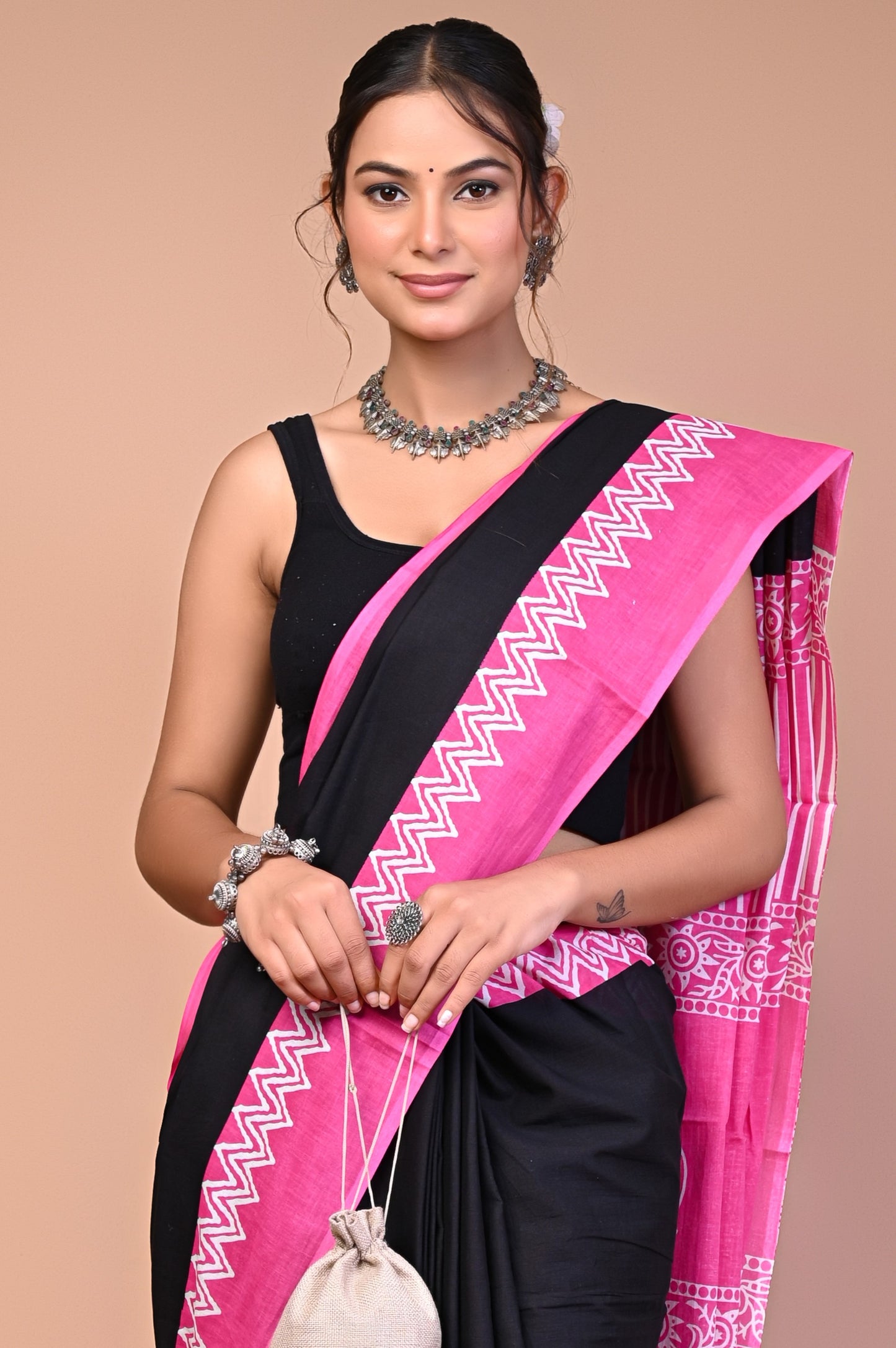 Dabu Printed Cotton Mul Saree By Printed Threads featuring handcrafted dabu print design