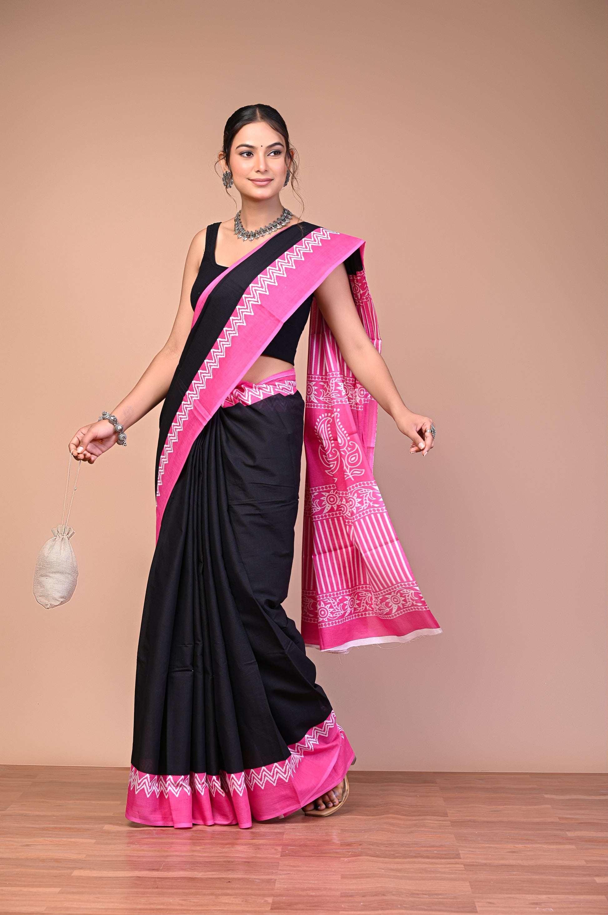 Dabu Printed Cotton Mul Saree By Printed Threads close-up showing detailed print texture