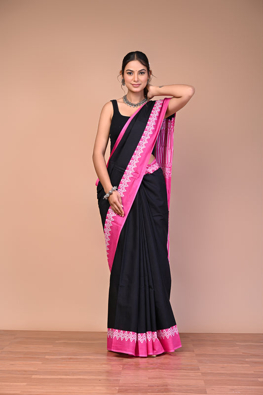 Dabu Printed Cotton Mul Saree By Printed Threads with traditional hand block motifs