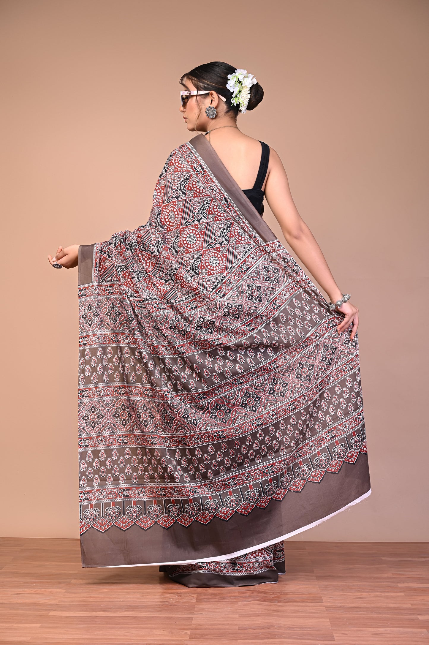 Hand Block Print Cotton Mulmul Saree – Lightweight & Breathable Everyday Wear