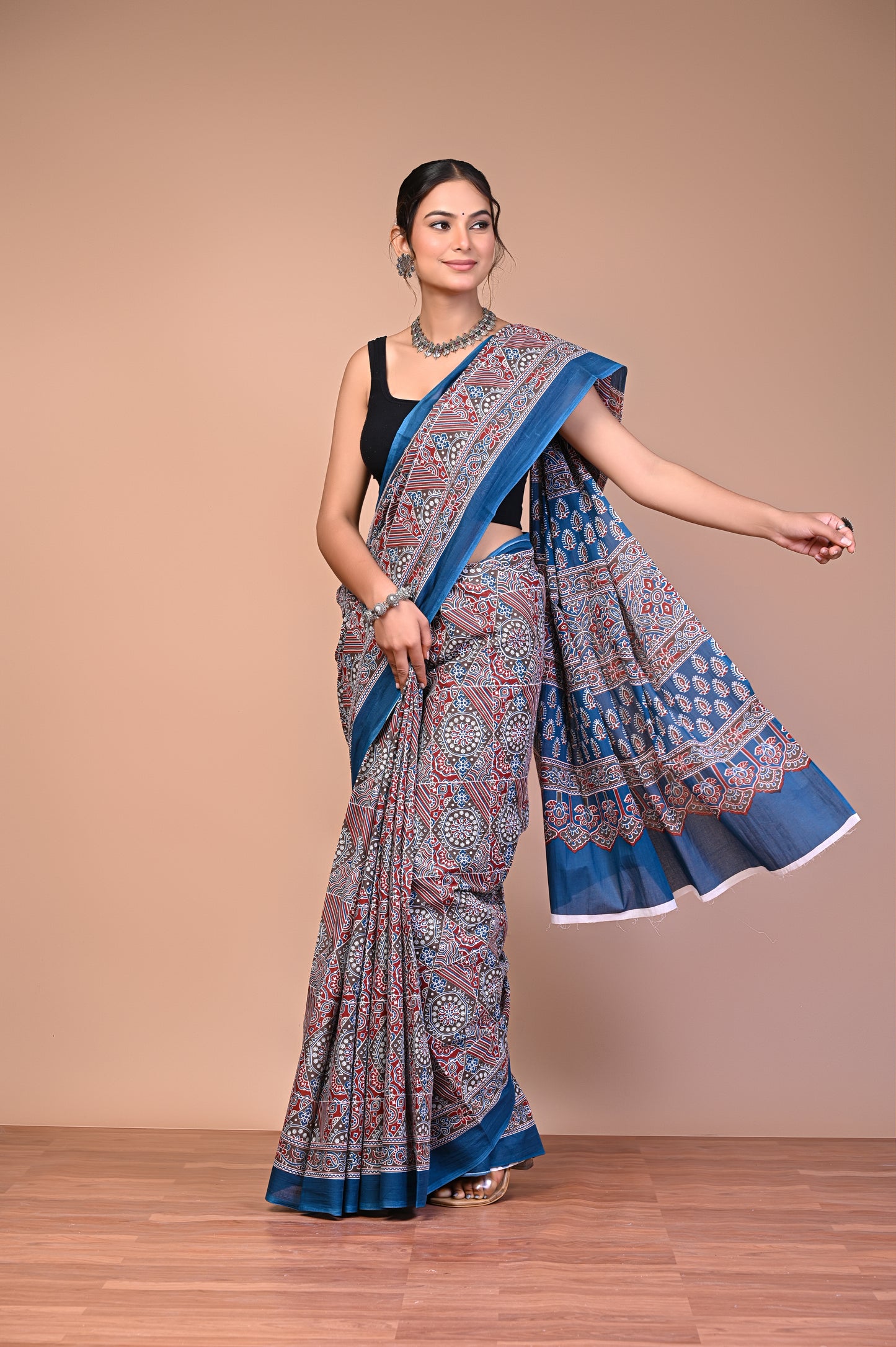Hand Block Print Cotton Mulmul Saree – Lightweight & Breathable Everyday Wear