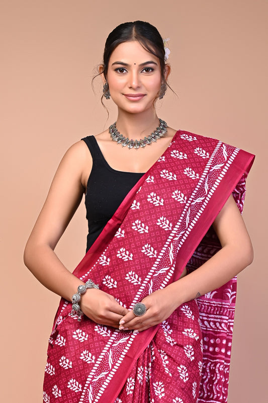 Hand Block Print Cotton Mulmul Saree – Lightweight & Breathable Everyday Wear