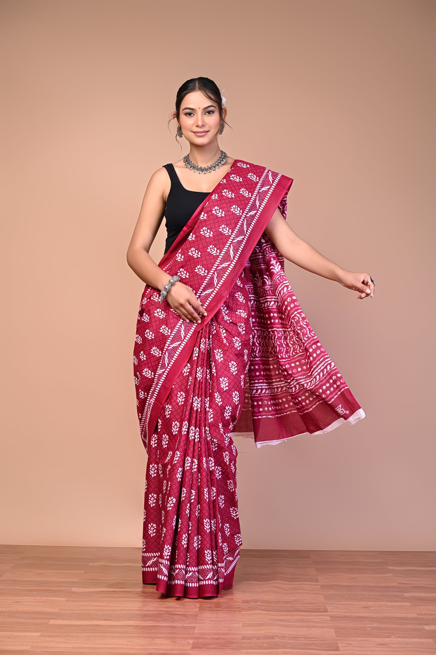 Hand Block Print Cotton Mulmul Saree – Lightweight & Breathable Everyday Wear