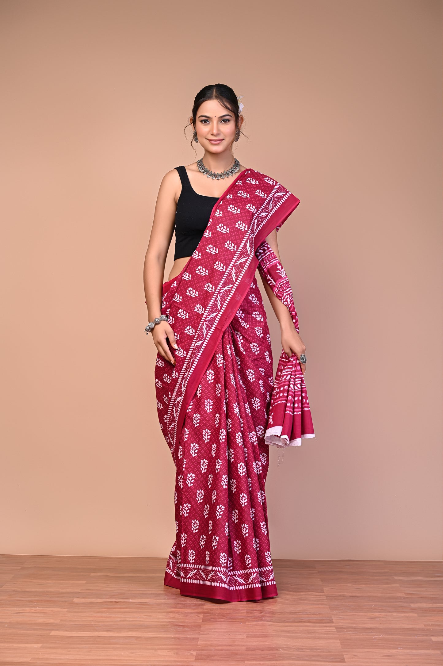 Hand Block Print Cotton Mulmul Saree – Lightweight & Breathable Everyday Wear