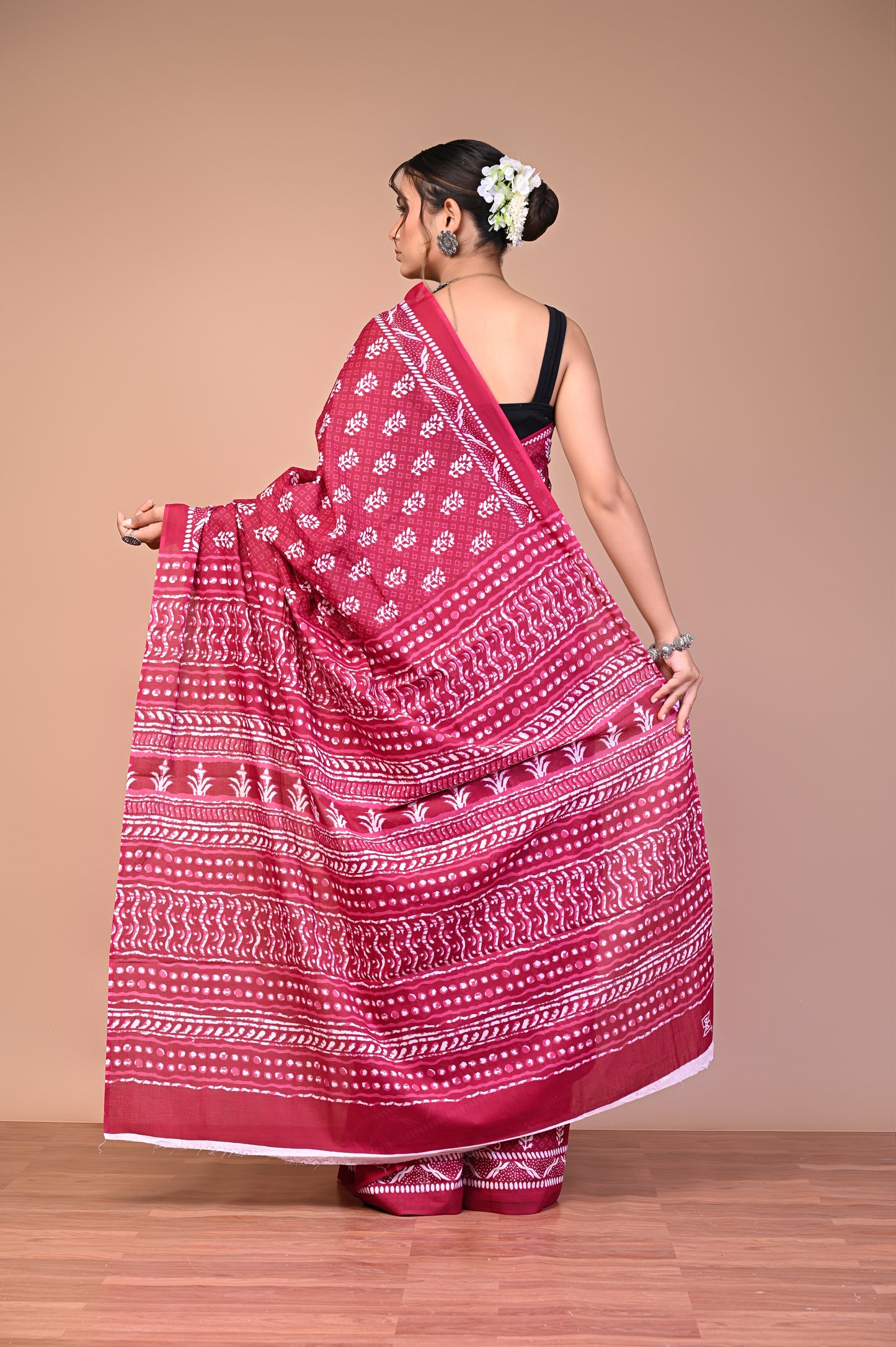 Hand Block Print Cotton Mulmul Saree – Lightweight & Breathable Everyday Wear