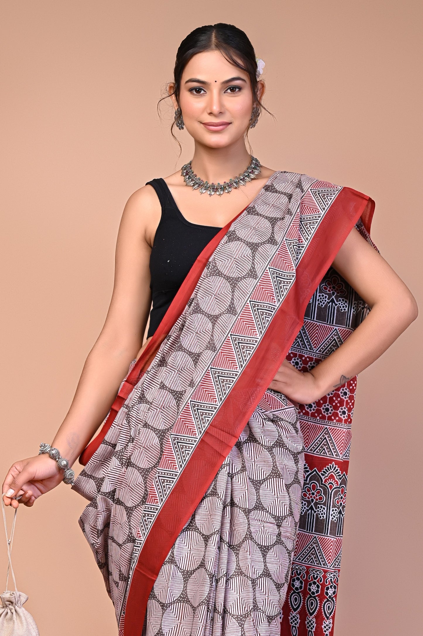 Hand Block Print Cotton Mulmul Saree – Lightweight & Breathable Everyday Wear
