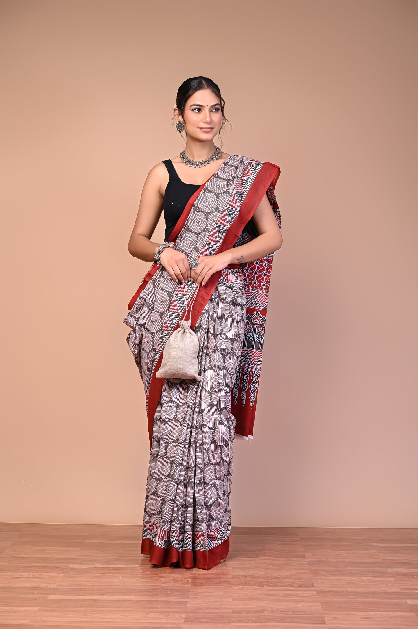Hand Block Print Cotton Mulmul Saree – Lightweight & Breathable Everyday Wear