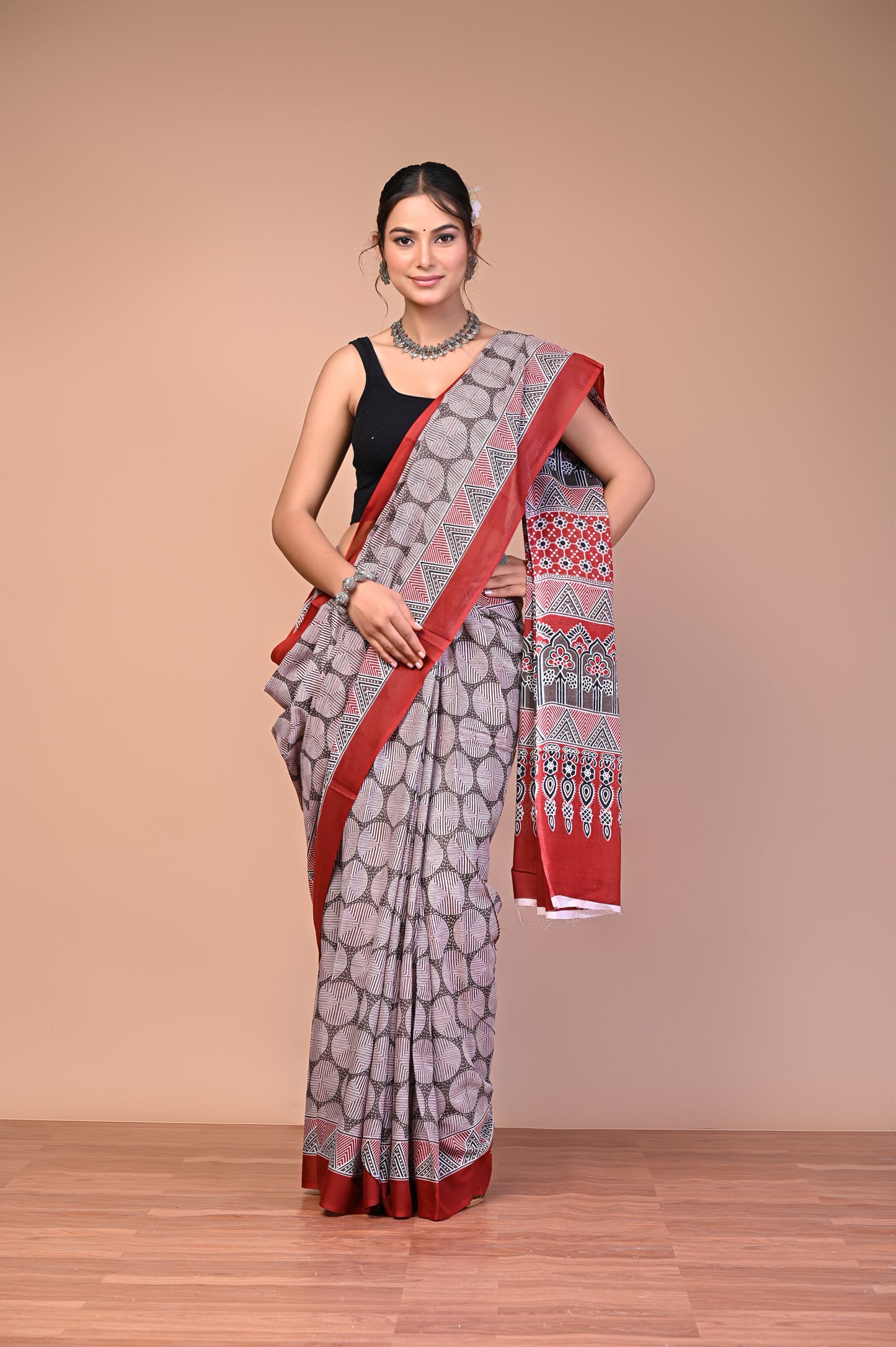 Hand Block Print Cotton Mulmul Saree – Lightweight & Breathable Everyday Wear