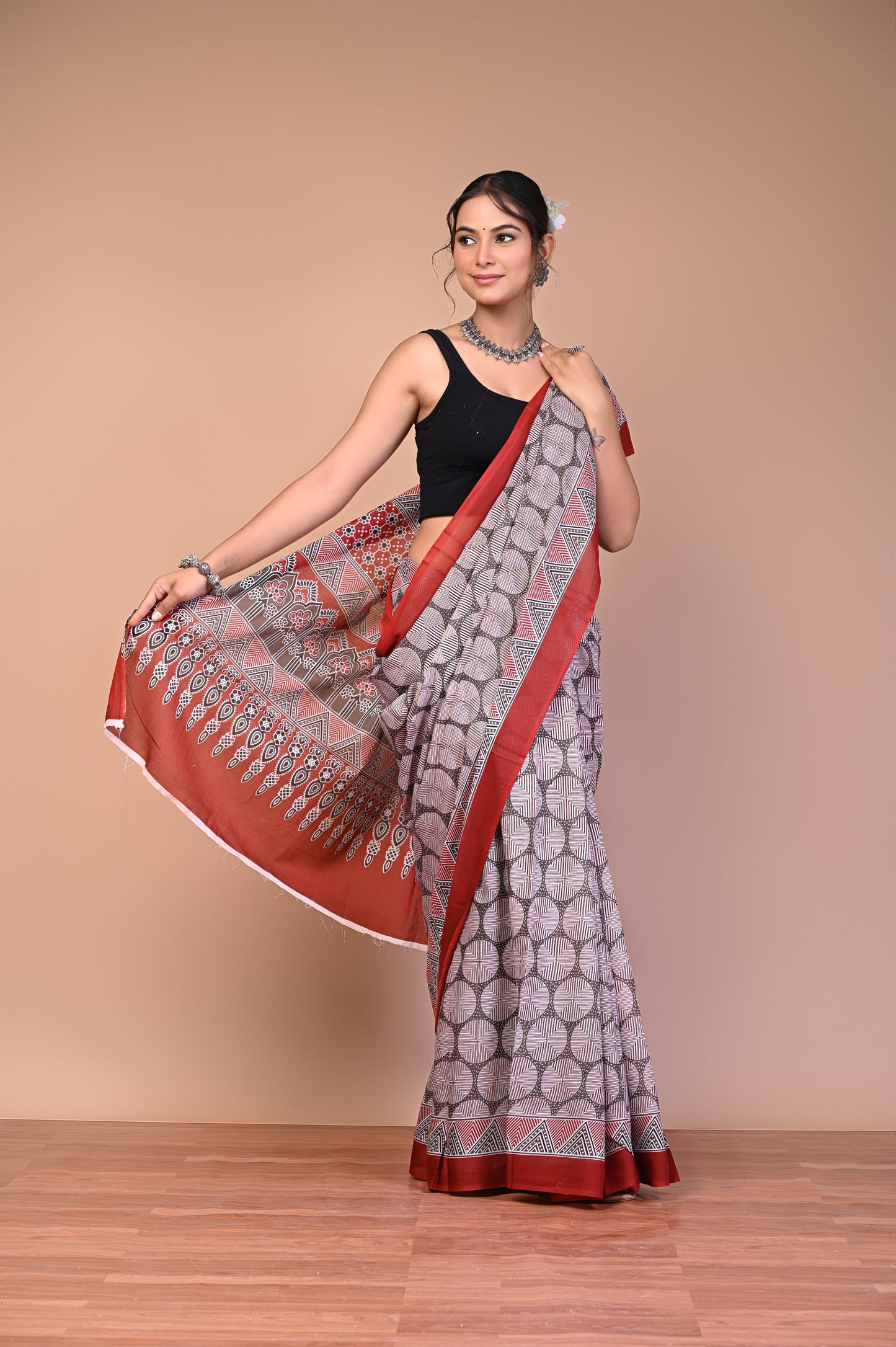 Hand Block Print Cotton Mulmul Saree – Lightweight & Breathable Everyday Wear