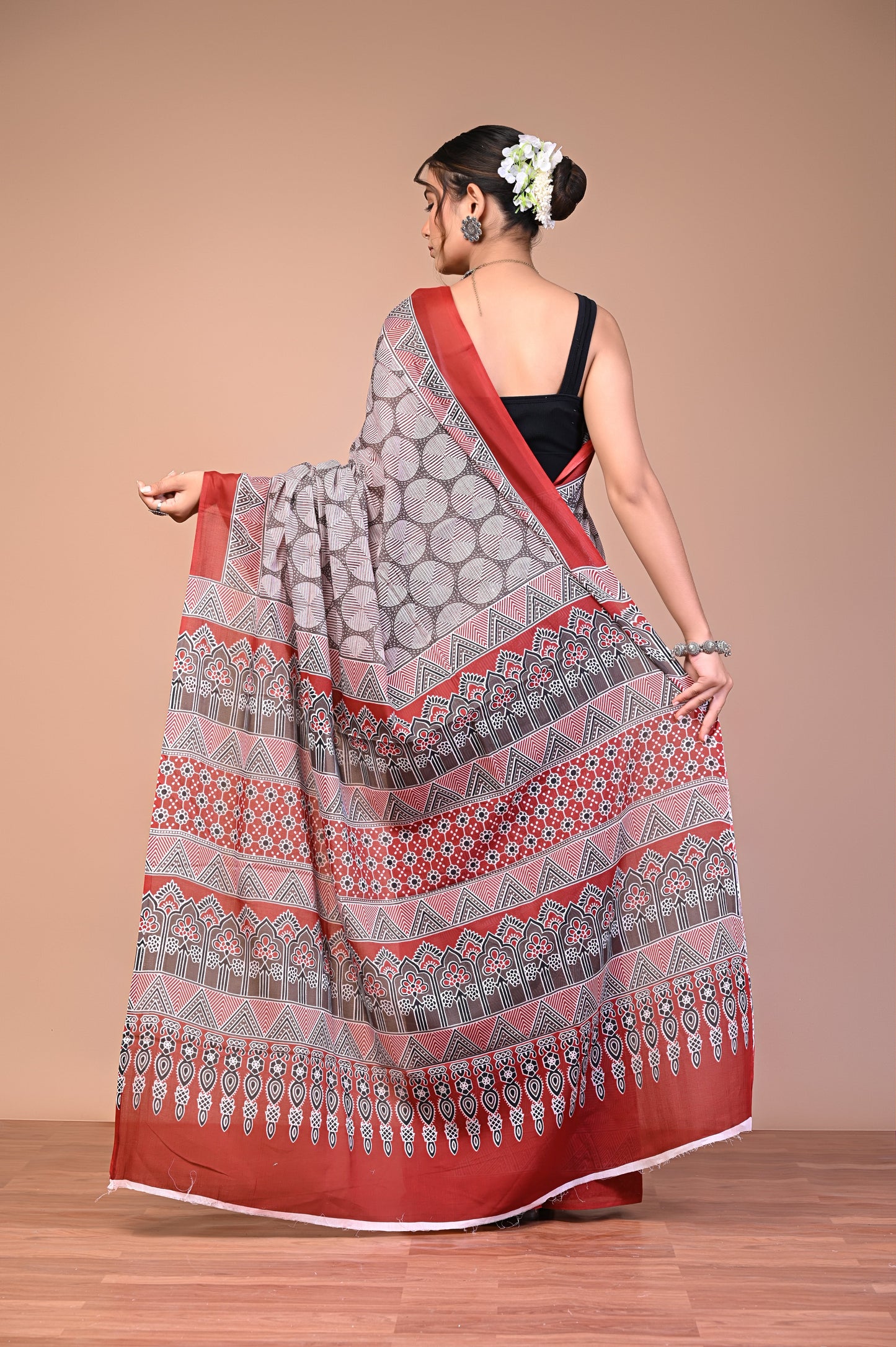 Hand Block Print Cotton Mulmul Saree – Lightweight & Breathable Everyday Wear