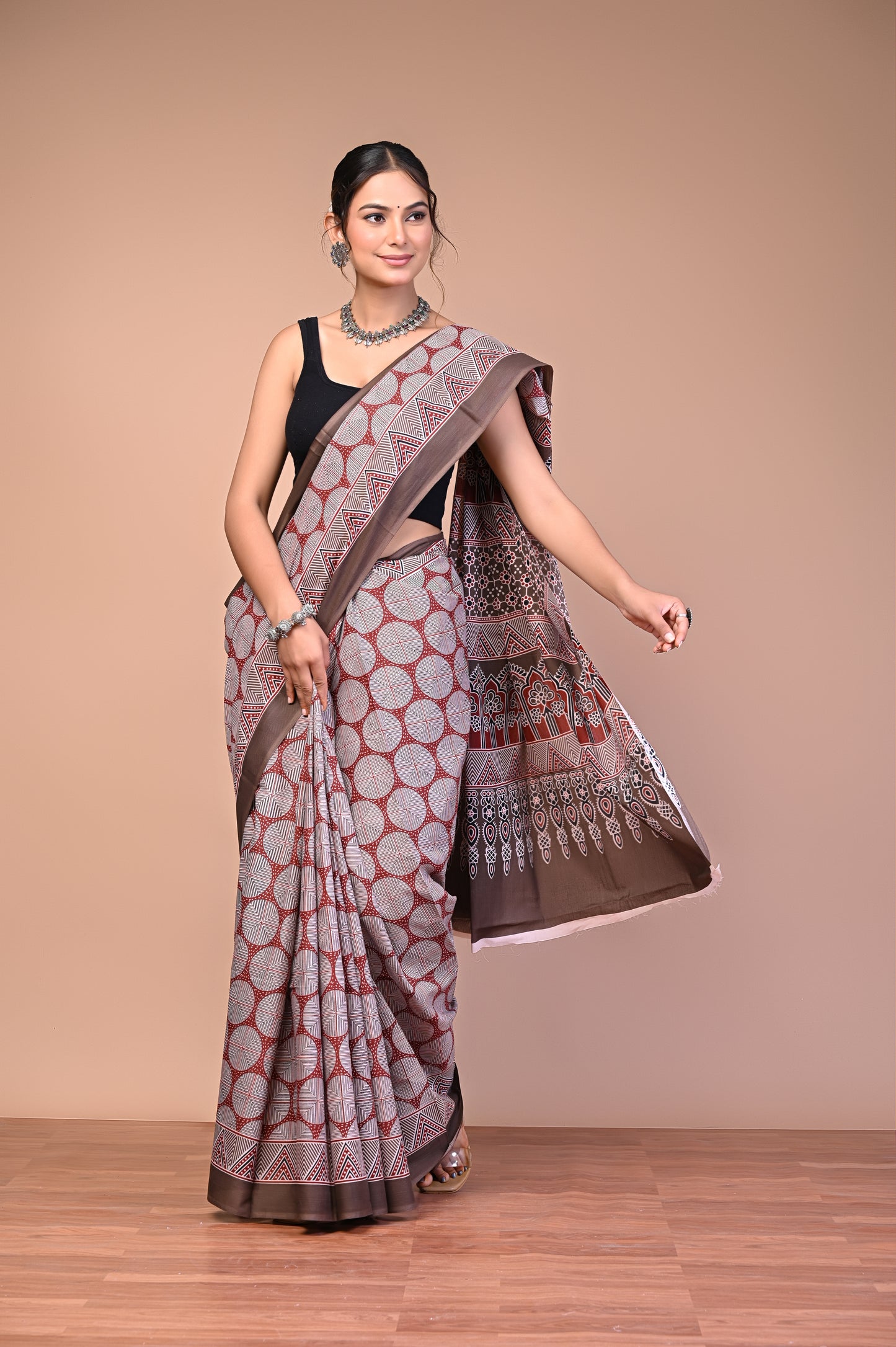 Hand Block Print Cotton Mulmul Saree – Lightweight & Breathable Everyday Wear