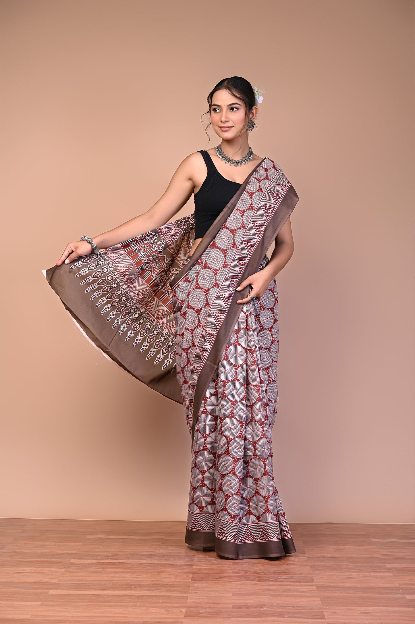 Hand Block Print Cotton Mulmul Saree – Lightweight & Breathable Everyday Wear