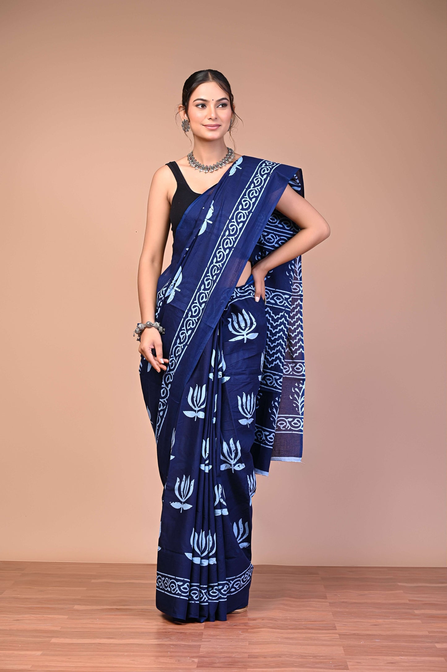 Dabu Printed Cotton Mul Saree By Printed Threads with traditional hand block dabu motifs