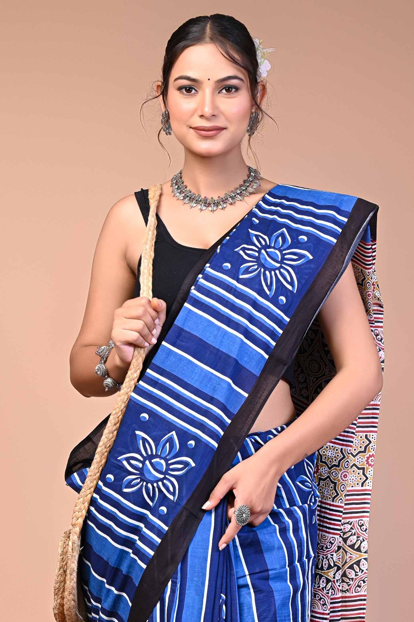 Hand Block Print Cotton Mulmul Saree – Lightweight & Breathable Everyday Wear