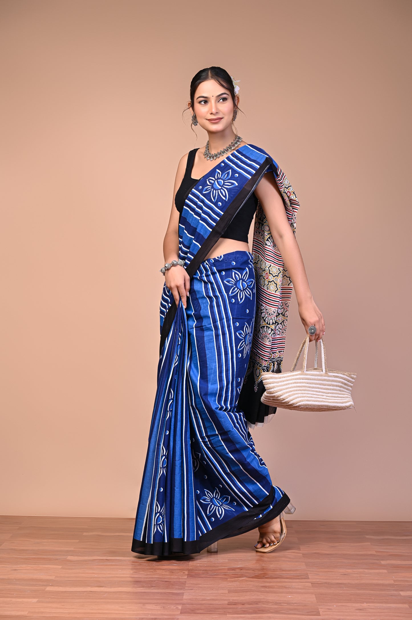 Hand Block Print Cotton Mulmul Saree – Lightweight & Breathable Everyday Wear