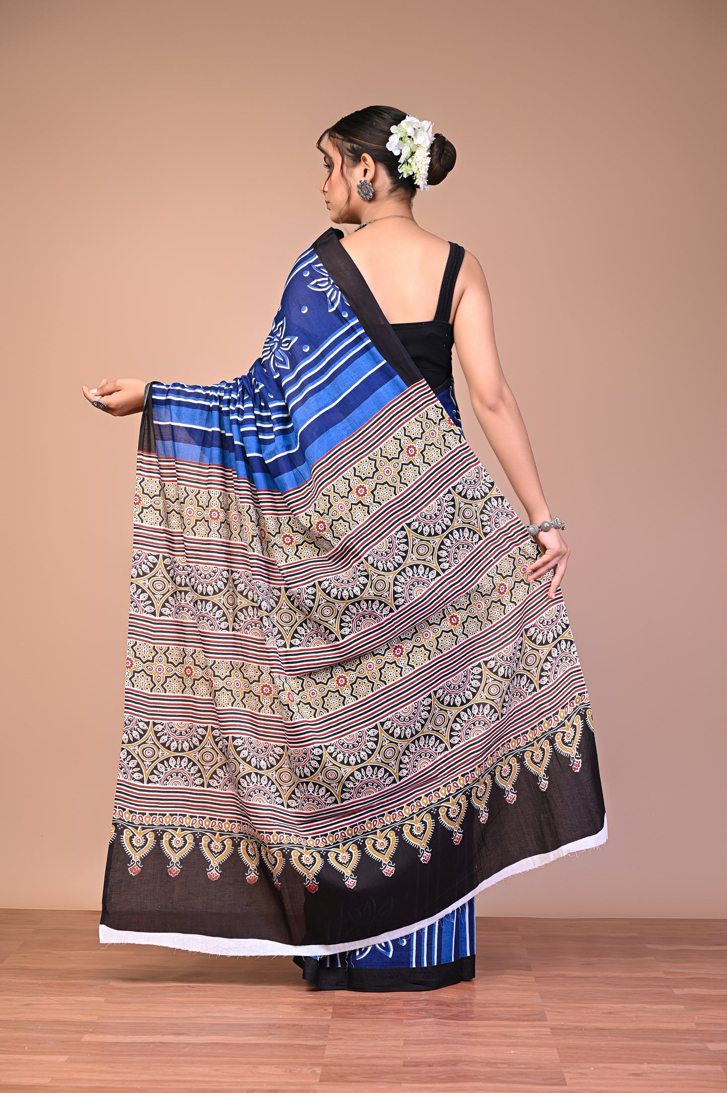 Hand Block Print Cotton Mulmul Saree – Lightweight & Breathable Everyday Wear