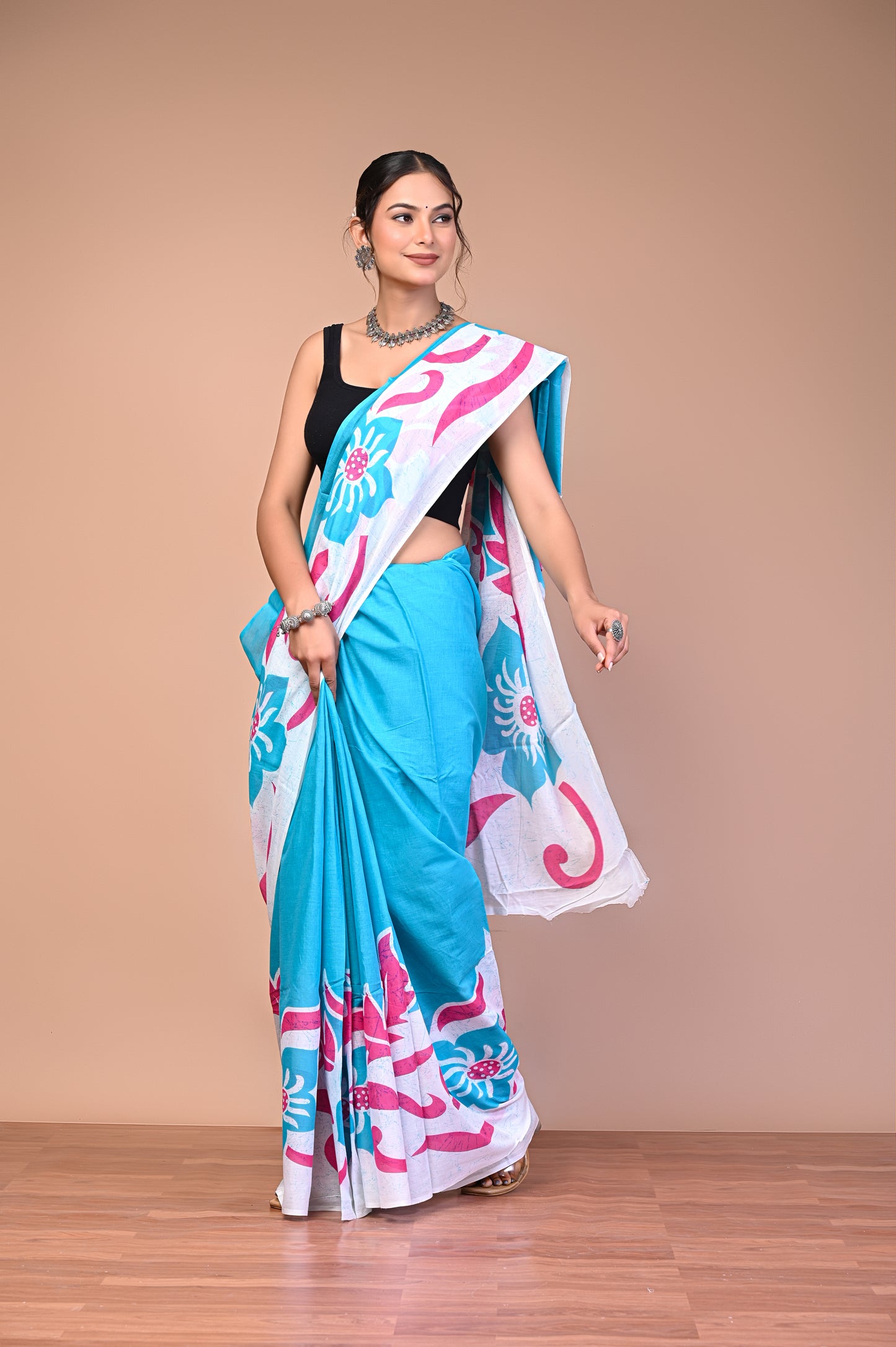 Batik Printed Cotton Mul Saree featuring handcrafted batik print design