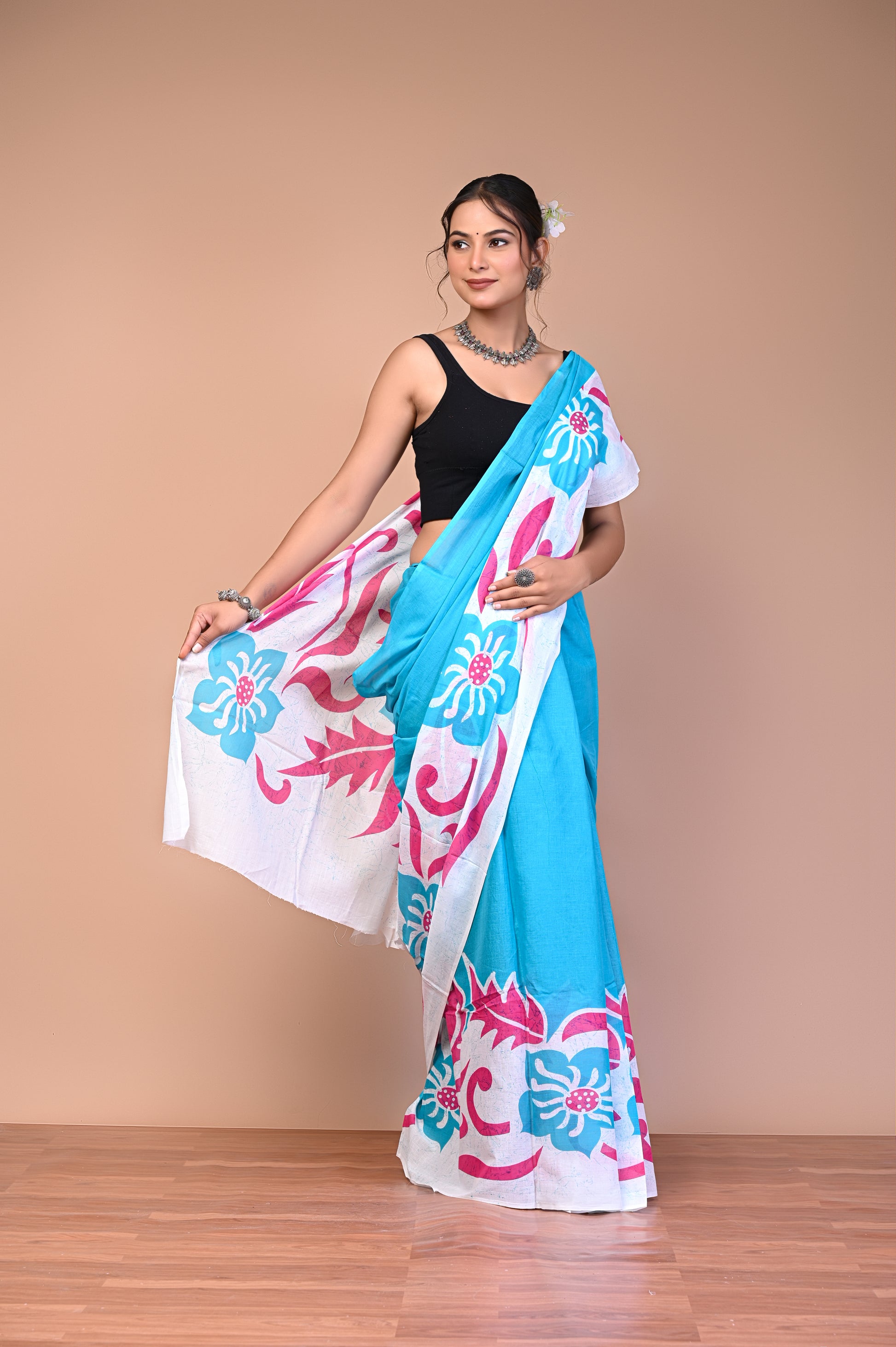 Batik Printed Cotton Mul Saree with traditional batik motifs