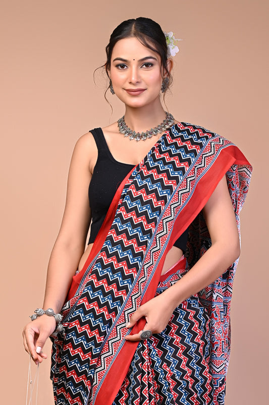 Hand Block Print Cotton Mulmul Saree – Lightweight & Breathable Everyday Wear