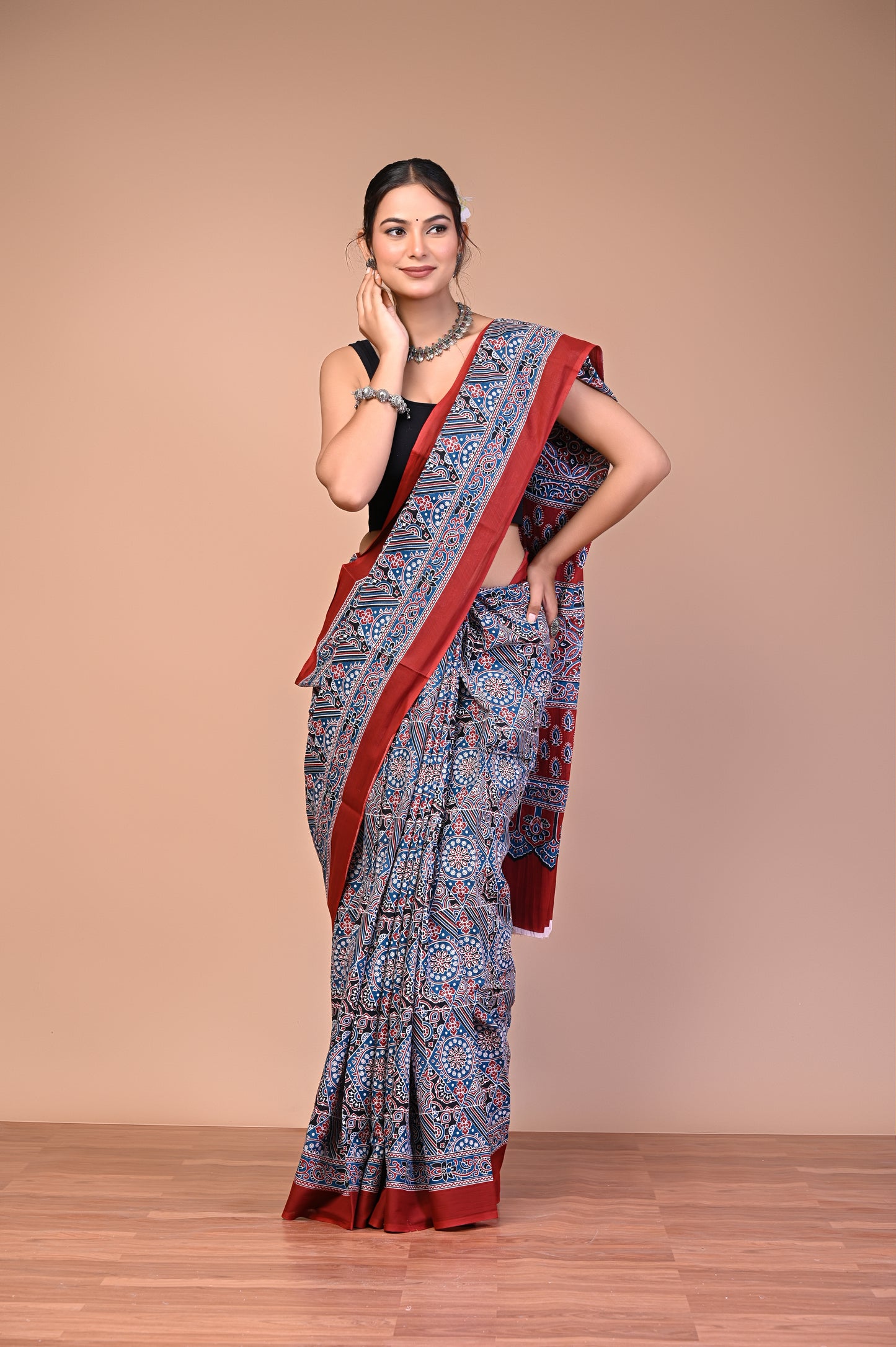 Hand Block Print Cotton Mulmul Saree – Lightweight & Breathable Everyday Wear