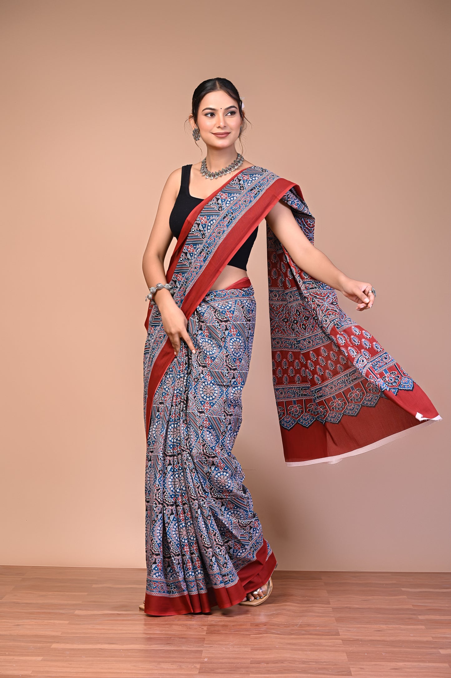 Hand Block Print Cotton Mulmul Saree – Lightweight & Breathable Everyday Wear