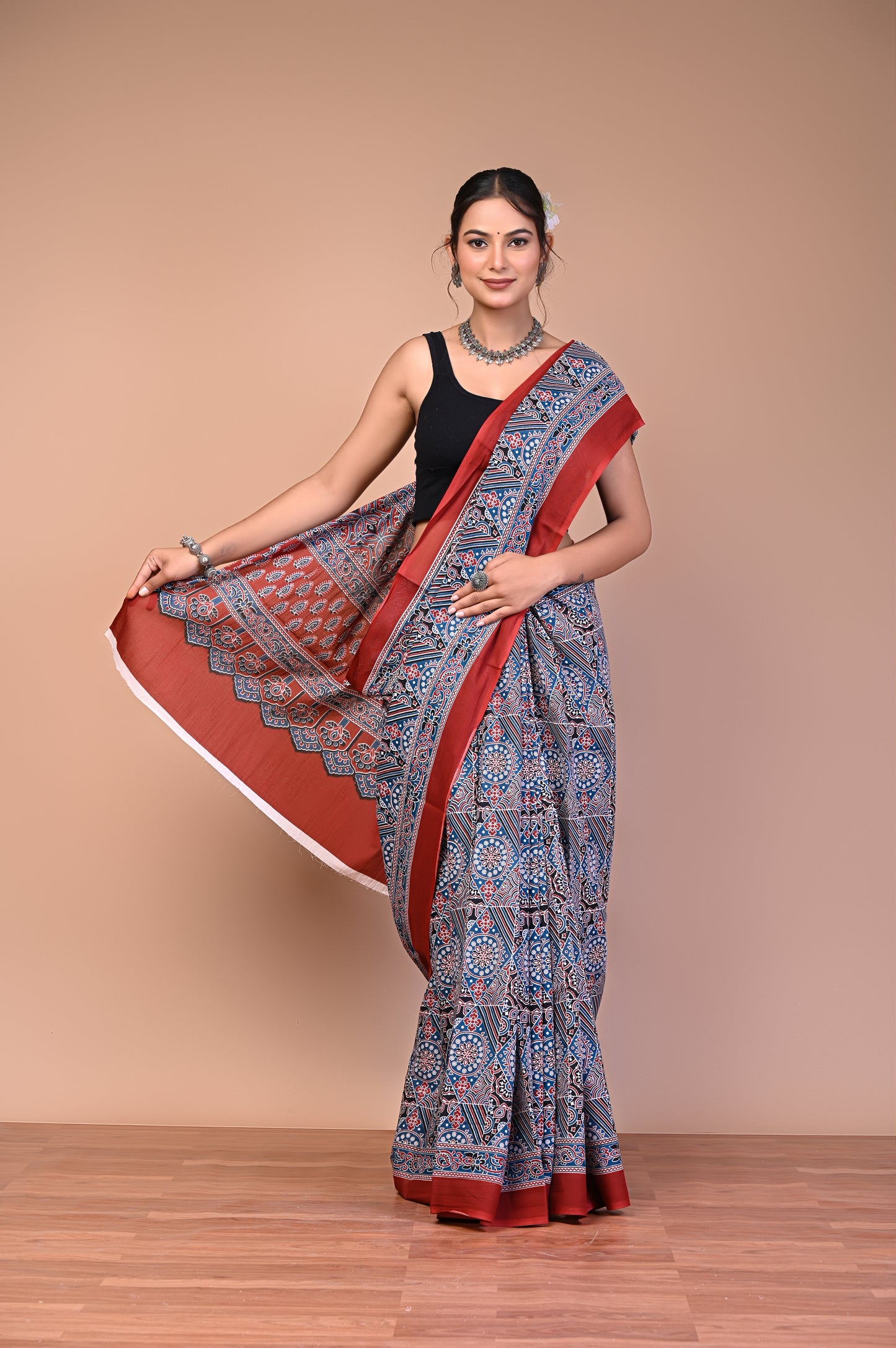 Hand Block Print Cotton Mulmul Saree – Lightweight & Breathable Everyday Wear