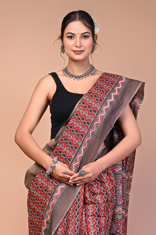 Hand Block Print Cotton Mulmul Saree – Lightweight & Breathable Everyday Wear